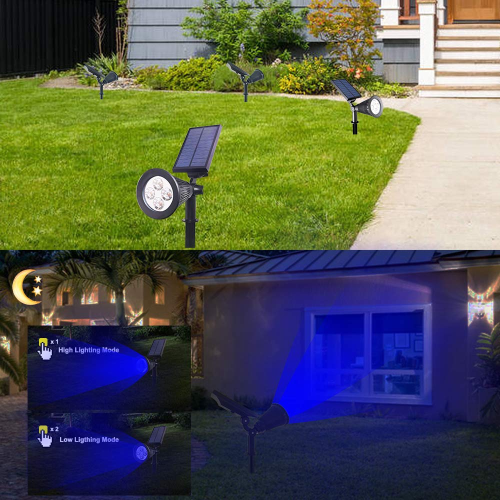 Clordeal Solar Spotlights Outdoor Waterproof Adjustable Solar Garden Landscape Spot Light, 4 Leds 2-In-1 Auto On/Off Solar Ingro