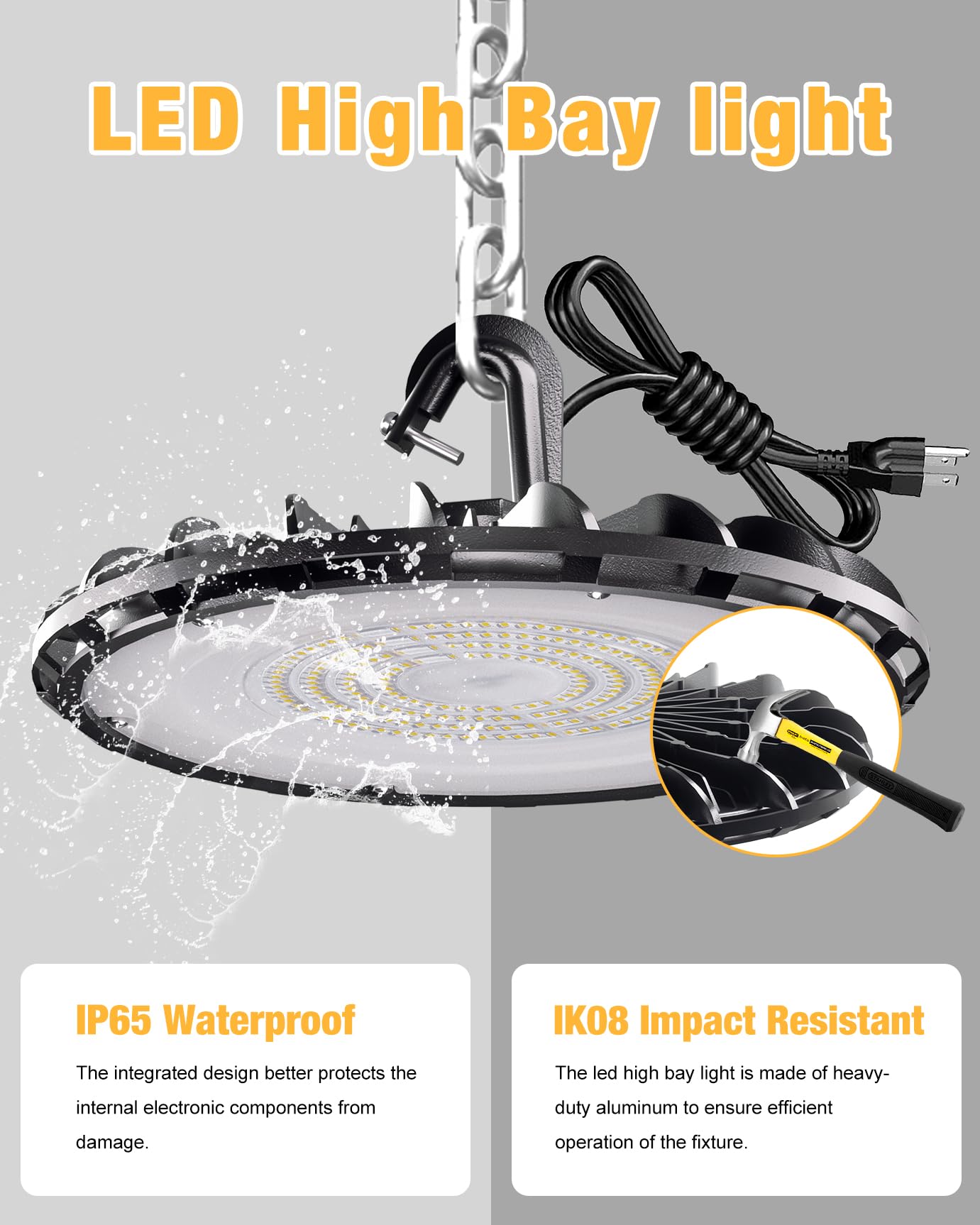 JC-LGL 150W UFO LED High Bay Light - 10 Pack, 5000K, Waterproof, UL Listed, Black, Aluminum for Warehouse and Shop