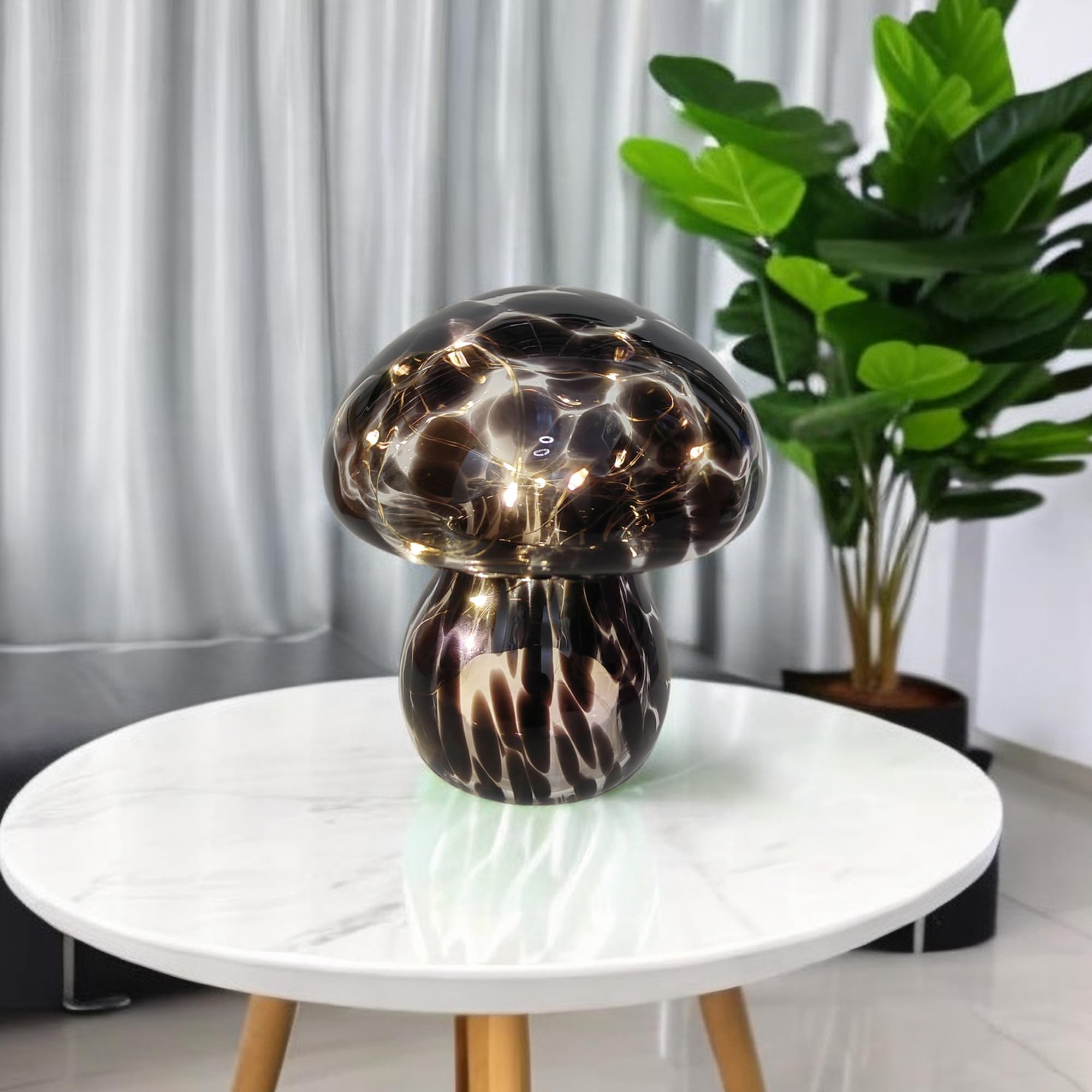 Jbgiyosg Mushroom Table Lamps Night Lights Cute Glass Nightstand Bedside Desk Lamps For Bedroom Living Study(Bulb Included) - Bl