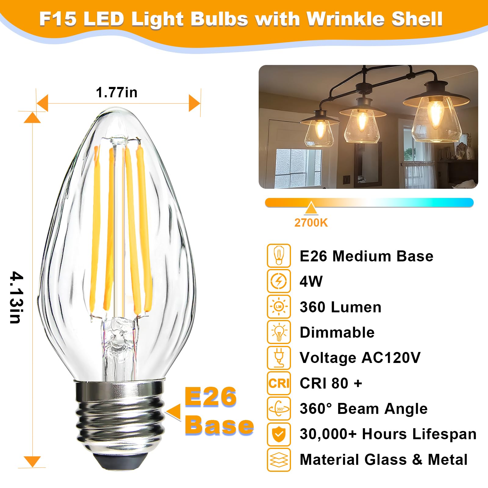 Brimax F15 4W Led Porch Light Bulbs, 2700K Soft White, Dimmable, E26 Base