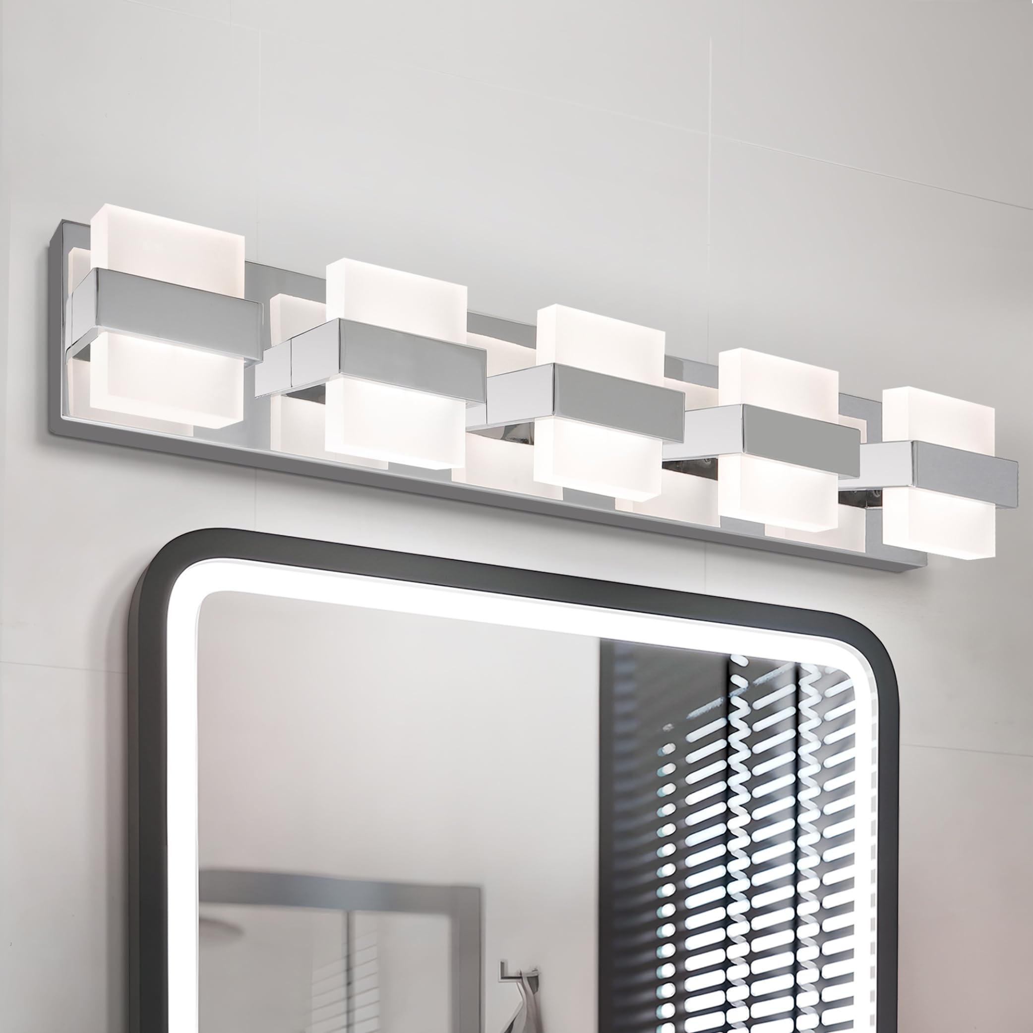ASD LED Bathroom Vanity Light 5-Lights Dimmable 28W 2500LM 2700-6000K Chrome A-LVF26M-5D28CH
