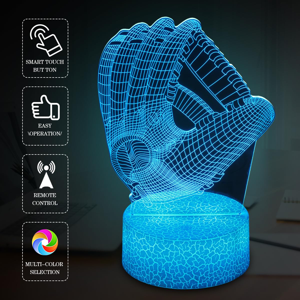 Shwkmoppe Baseball Night Light Gifts For Boy, 3D Baseball Bedside Lamp,16 Color Change Decor Lamp With Remote & Smart Touch, Gif