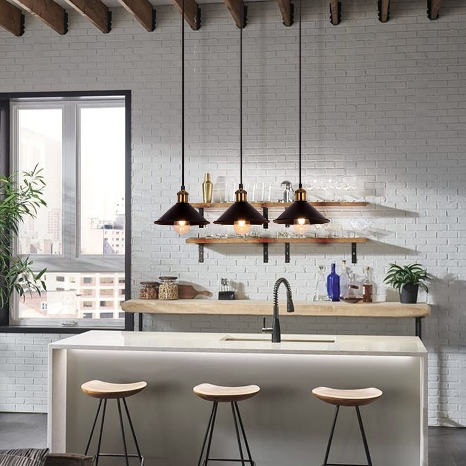 FIRVRE Industrial Pendant Light Metal Vintage Adjustable Fixture E26 Black