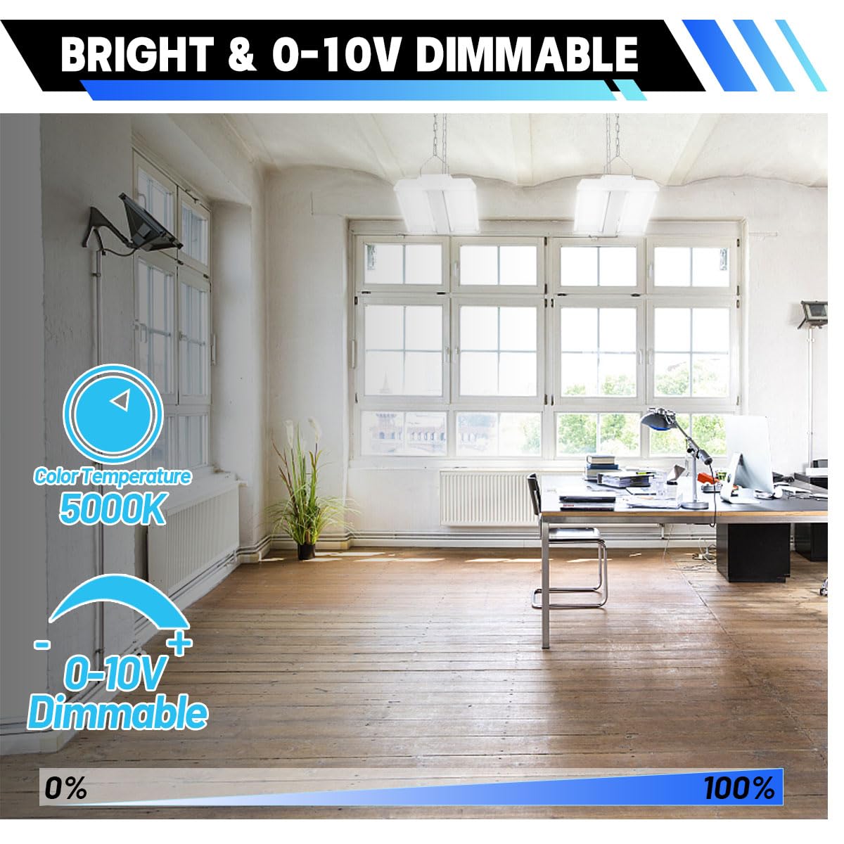 Led Linear High Bay Shop Light 1-Pack, 5000K Daylight 300W 40500Lm 0-10V Dimmable, Adjustable Tilt Hanging Led Shop Light Fixtur