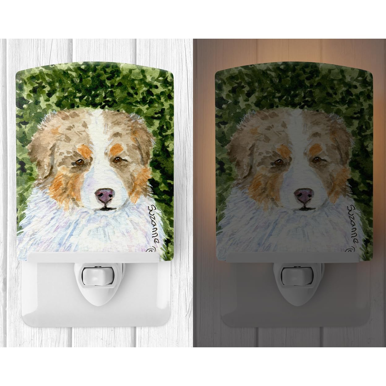 Caroline'S Treasures Ss8732Cnl Australian Shepherd Ceramic Night Light Compact, Ul-Certified, Ideal For Bedroom, Bathroom, Nursery, Hallway, Kitchen, 6X4X3, Multicolor