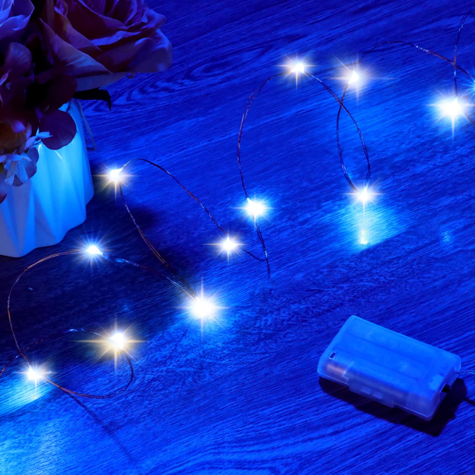 Mikasol Fairy Lights Battery Operated, 16 Pack Mini 3*AAA Battery Powered Copper Wire Led Starry String Lights Firefly Lights for Bedroom, Christmas, Parties, Decoration (5m/16ft Blue)