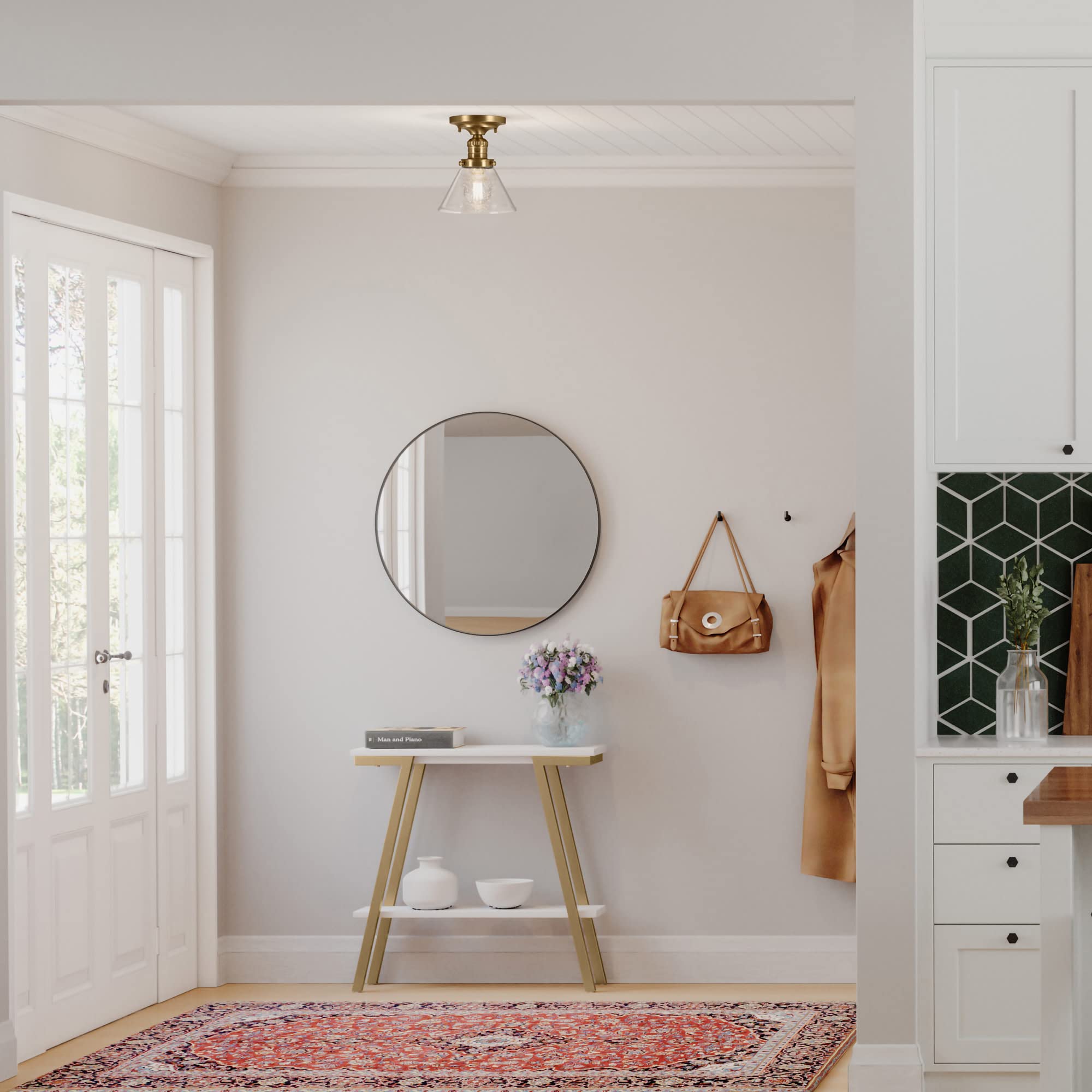 Design House 589069-Sg Augustin Transitional 1 Indoor Dimmable Ceiling Light Fixture With Clear Seedy Glass Shade For Kitchen Ha