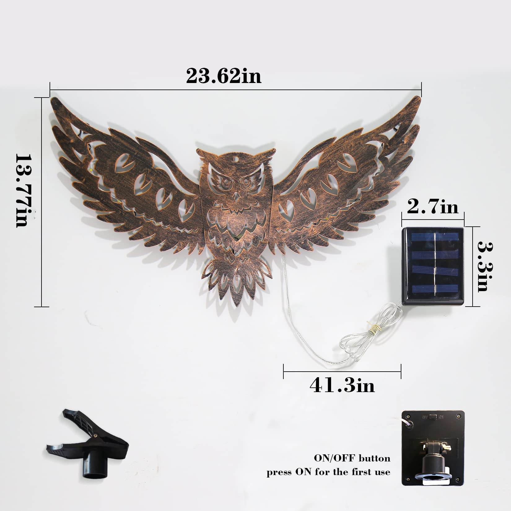 Diinor Solar Outdoor Wall Decor Lights Owl Hanging Solar Lights Outdoor Metal Solar Garden Lights Porch Patio Yard Decorative Large 23.62Inch Warm White