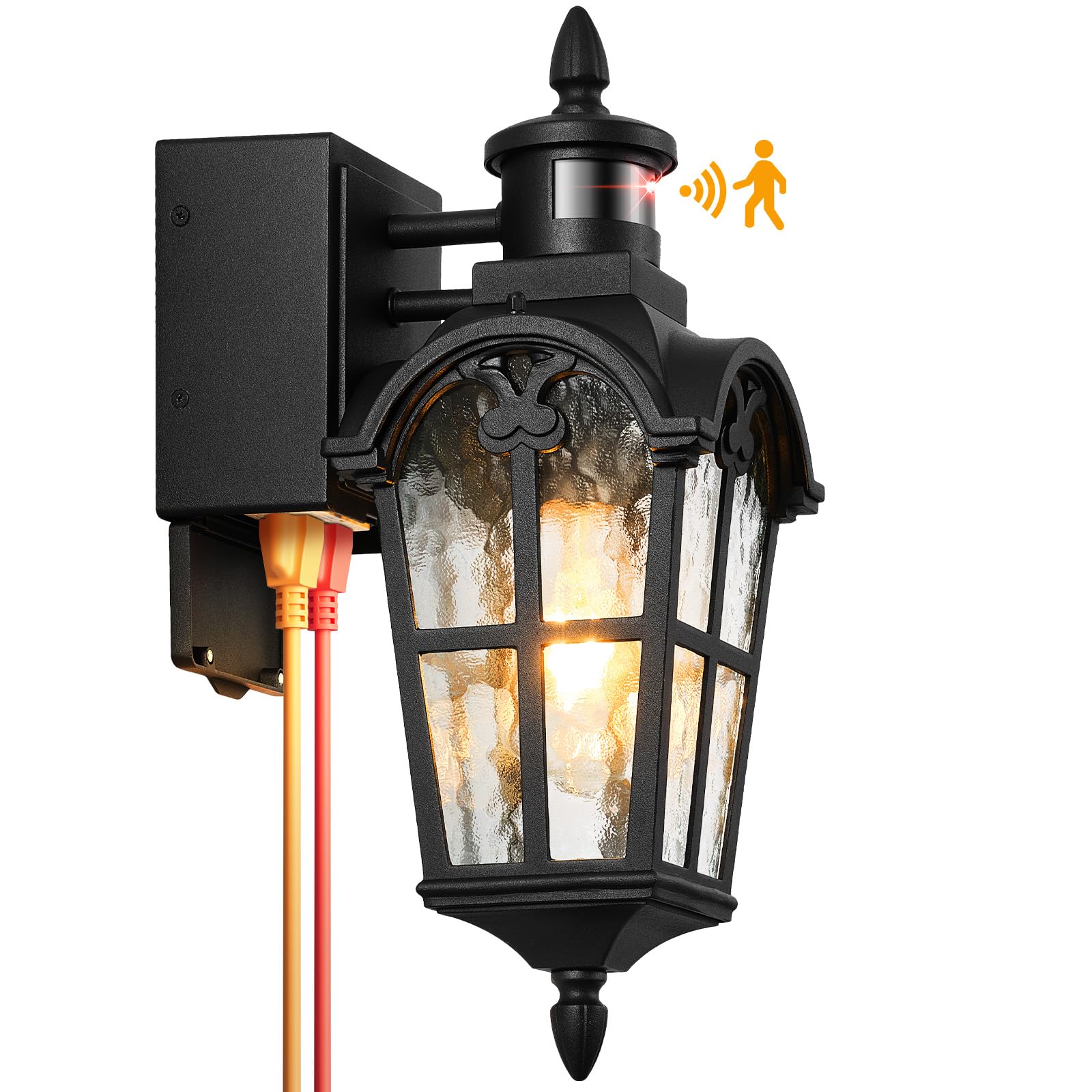 OPAXIS Motion Sensor Outdoor Light, 16.4" H, Black Aluminum, GFCI Outlet, Dusk to Dawn, Wall Mount for Garage Patio