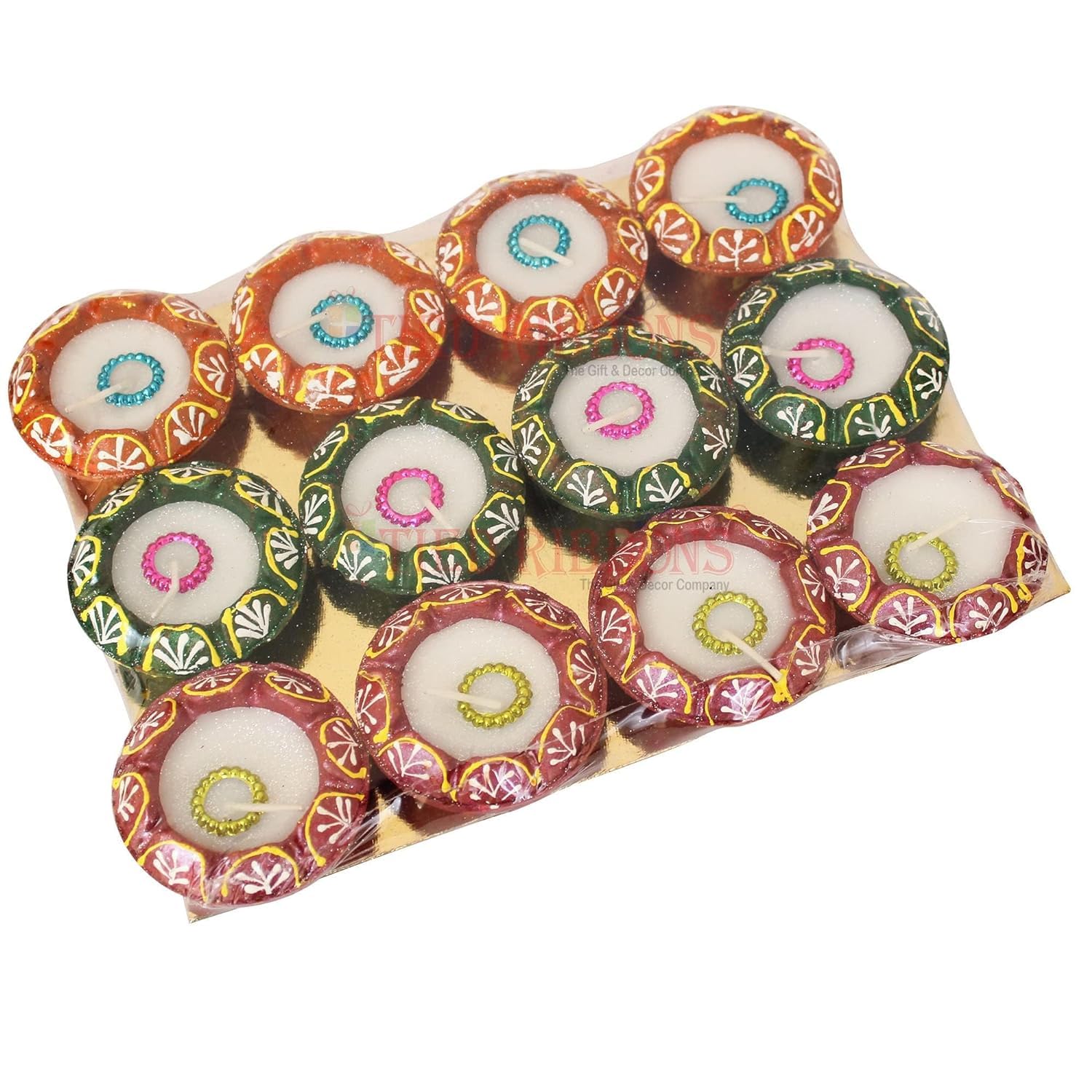 TIED RIBBONS Decorative Handmade Clay Wax Filled Diyas Earthen Diya Deepak (Set of 12) for Diwali Decoration Puja Pooja Room Off