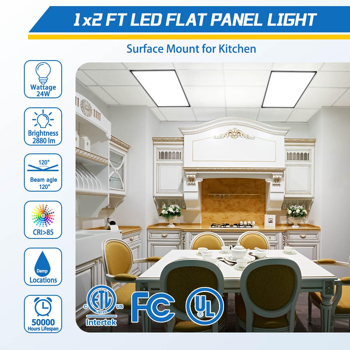 Allsmartlife 1X2 Ft Led Flat Panel Light Surface Mount, 24W 2880Lm 5Cct 3000K-6000K Dimmable, Ultra Slim Edge-Lit Led Ceiling Li