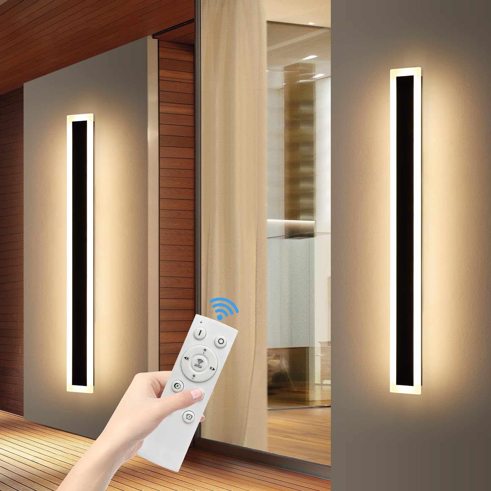Upgrade Widened 2 Pack 57inch Long Modern Outdoor Wall Light, Dimmable 3000K-6000K, IP65 Waterproof Exterior Wall Sconces, 50W, 