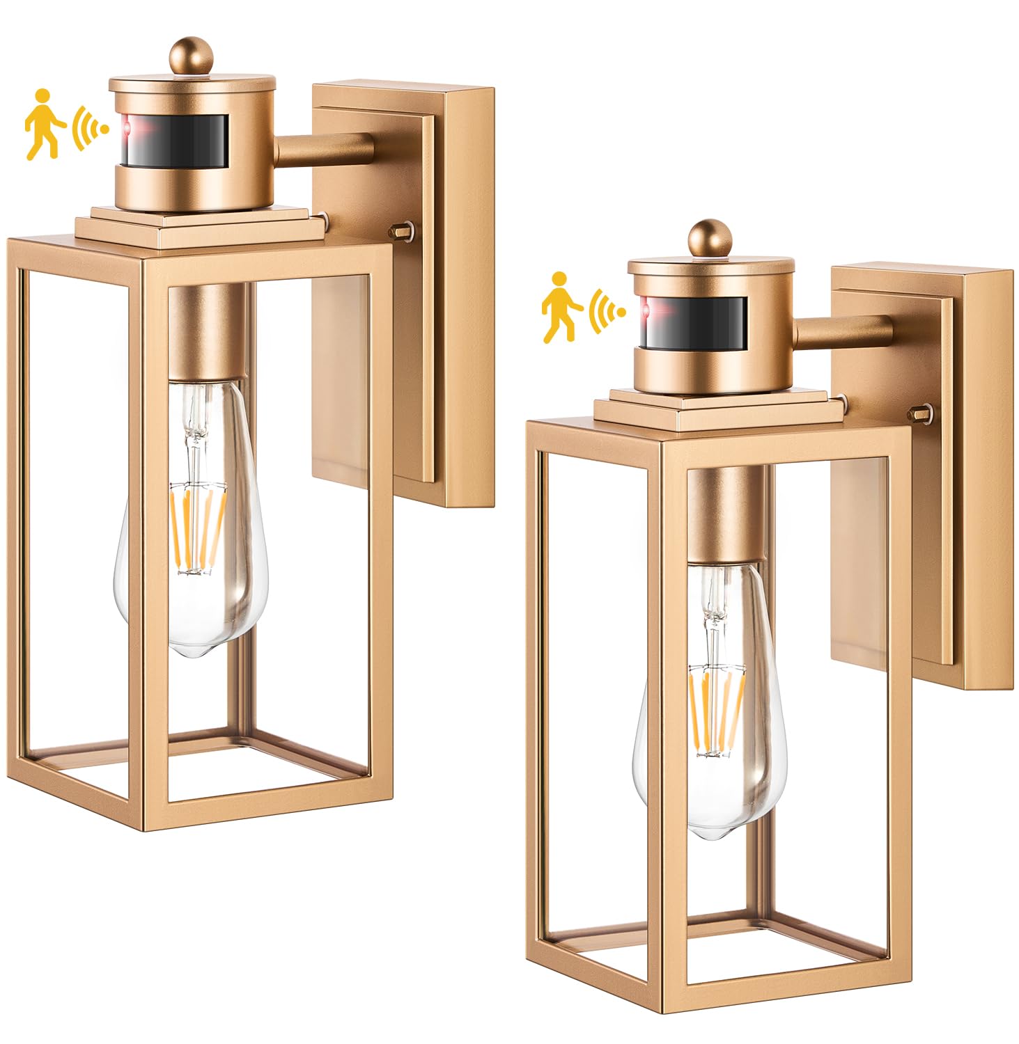 VIANIS 2 Pack Gold Outdoor Wall Lights, Motion Sensor Exterior Garage Lighting Fixture for House, Modern Dusk to Dawn Front Porc