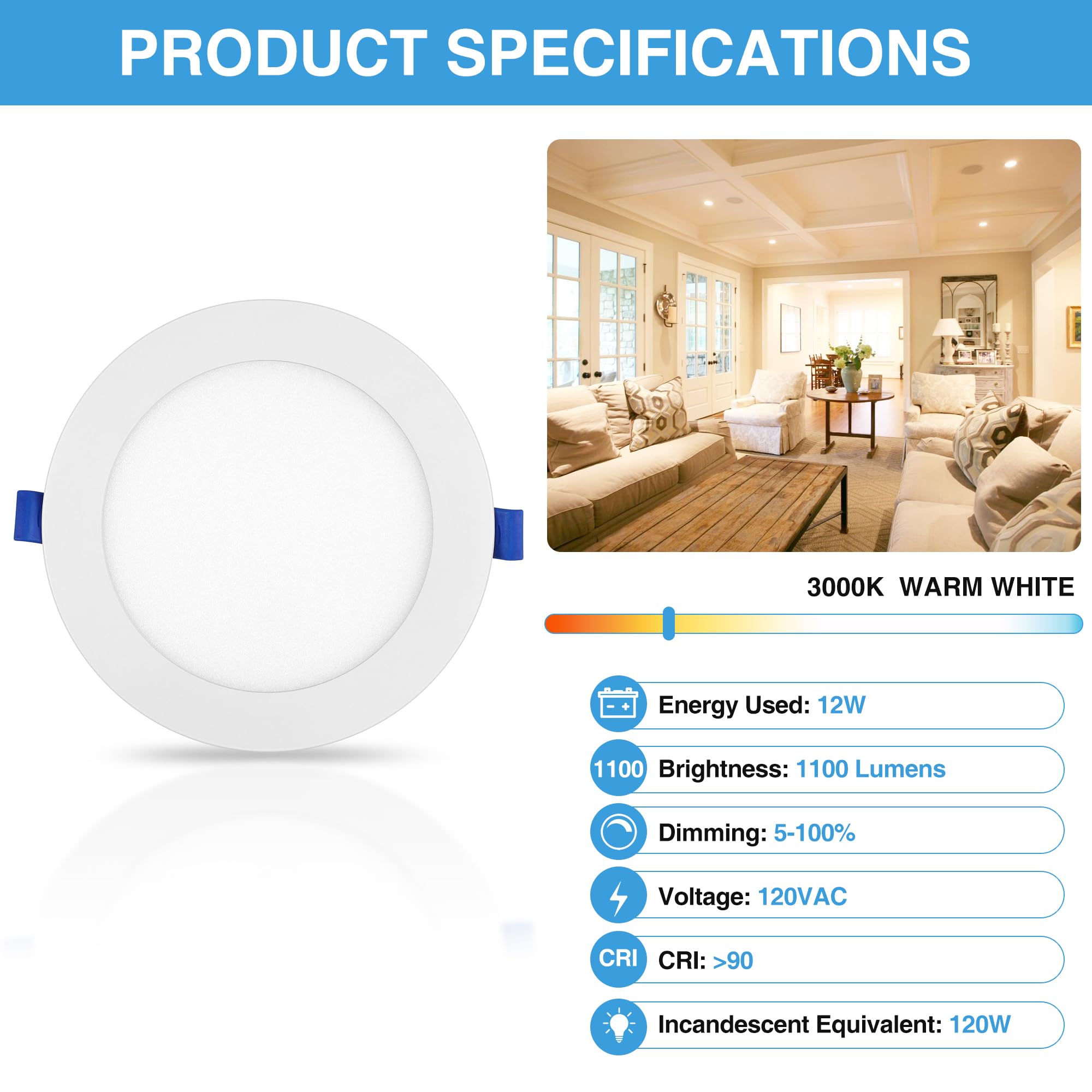 Ecoeler 6Inch Led Recessed Ceiling Light, 3000K Warm White,12W 1100Lm, Dimmable Canless Downlights With Junction Box, Etl And Fc