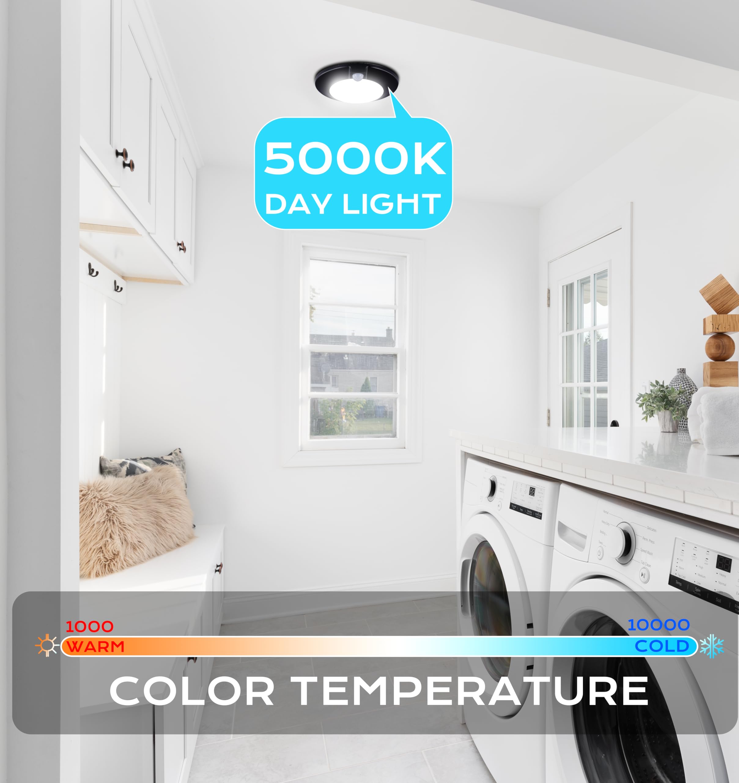 CLOUDY BAY Motion Sensor Ceiling Light, 10W 5000K, 6.5 Inch, Black, 2 Pack, Aluminum, Model 80f5bf28-ebc3