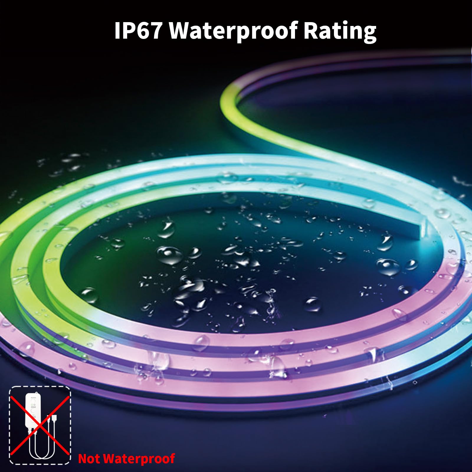 BUNACET LED Neon RGBIC Strip Lights, 26FT, IP67 Waterproof, Music Sync, RF Remote & APP Control, enhanced Silicone, Model BNT-DE-LED-Lights