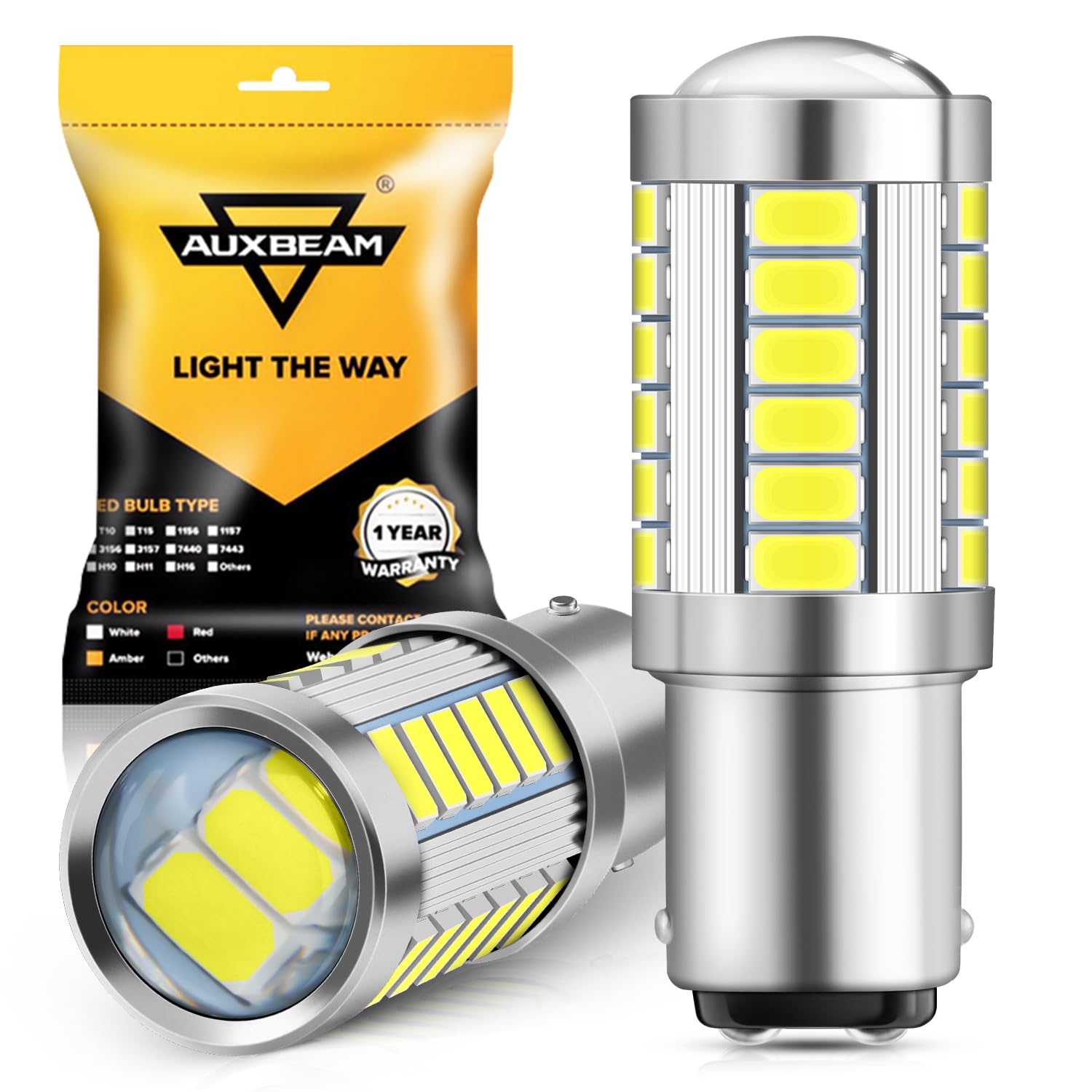 Auxbeam 1157 LED Backup Reverse Light Bulb, Super Bright 33-SMD Chipsets, Xenon White, BAY15D, Pack of 2