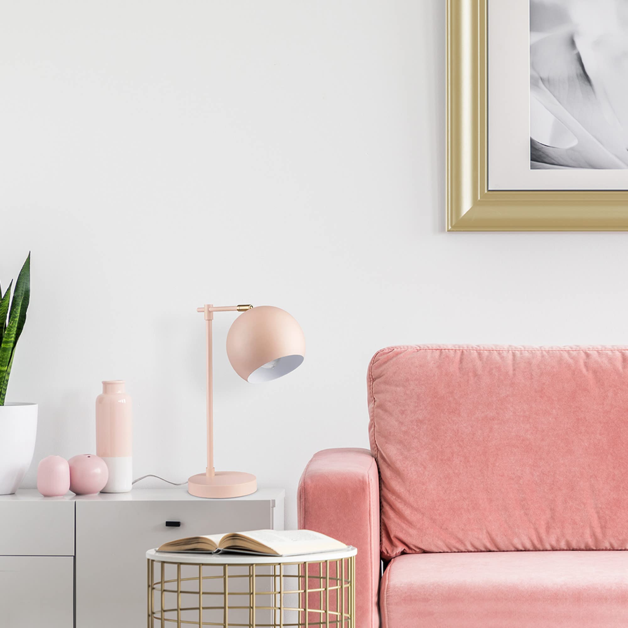 Globe Electric 52285 Hannah 18'' Desk Lamp, Matte Pink, Brass Pivot Joint, In-Line On/Off Rotary Switch