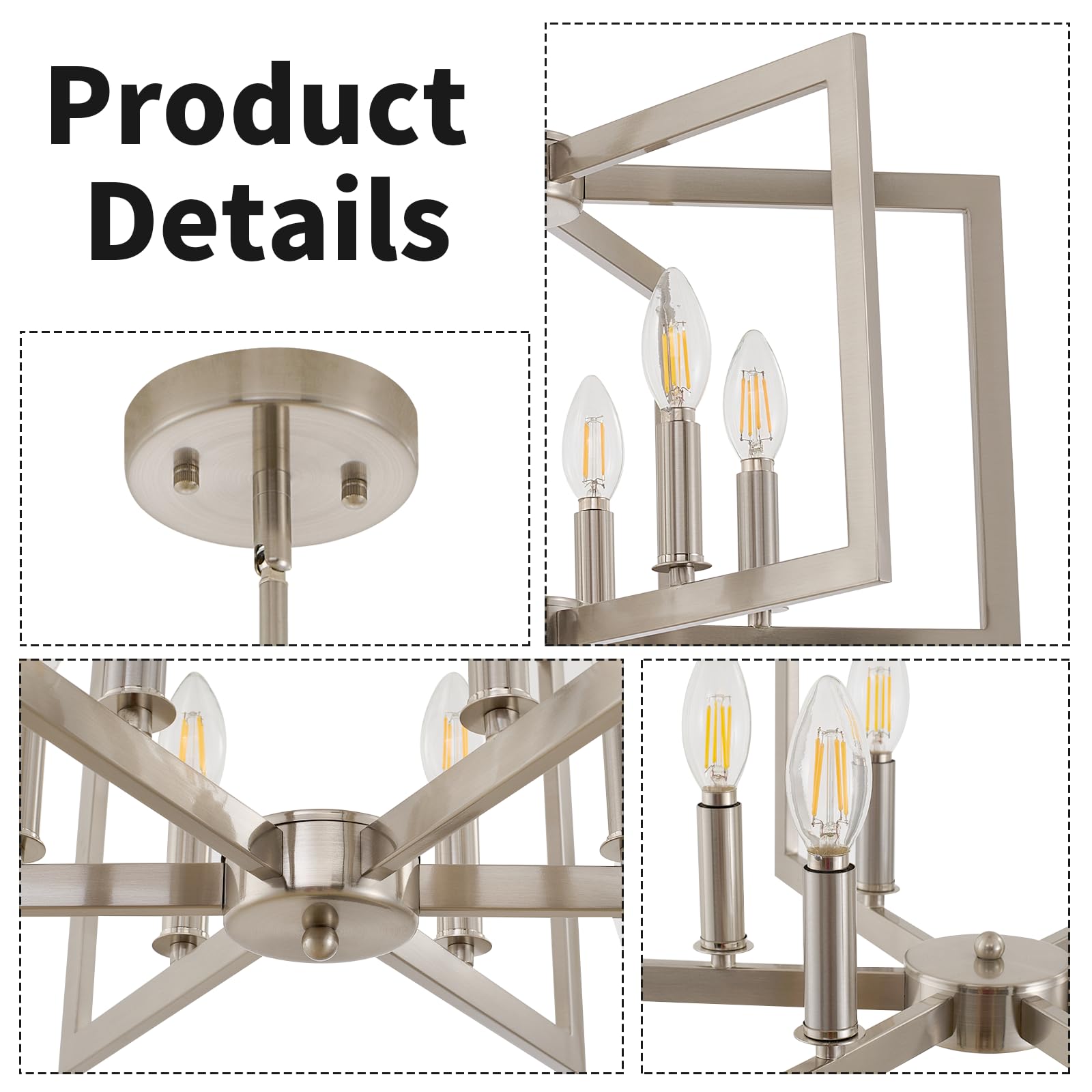 Miaybph Dining Room Light Fixture, 6-Light Brushed Nickel Chandelier Modern Metal Industrial Chandelier Lighting For Farmhouse L