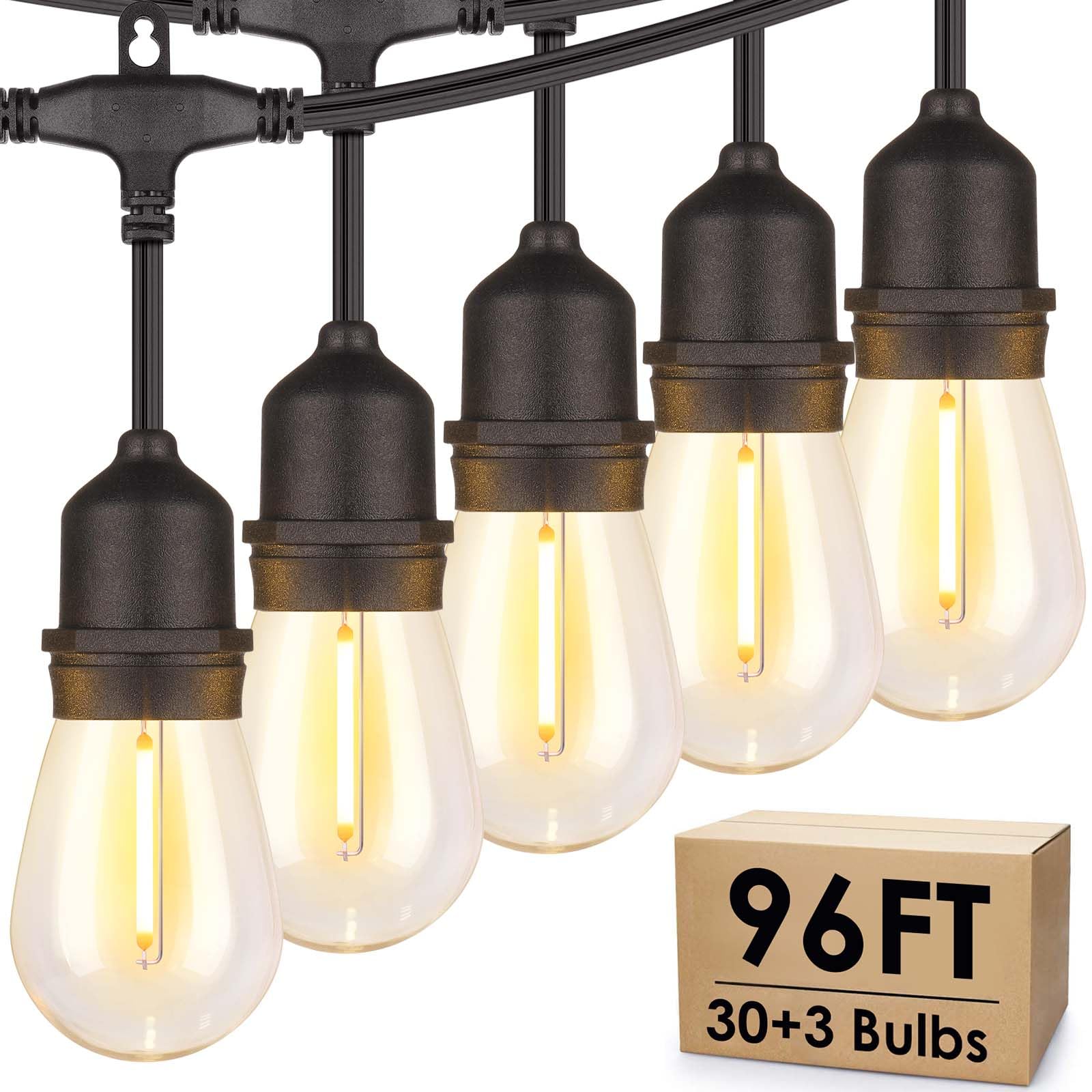 Mlambert 96FT LED Outdoor String Lights, Dimmable Waterproof Patio Lights with 30+3 Shatterproof Edison Vintage Bulb for Outside