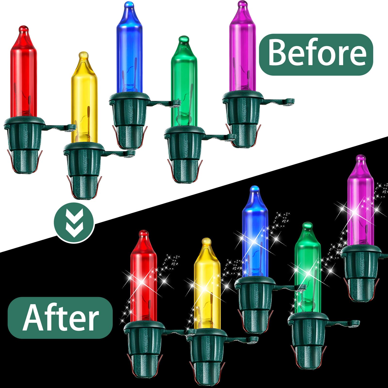Mudder 100 Count Mini Incandescent Christmas Tree Light Bulbs, 2.5V, Green Base with Colorful Bulbs, Prelit Xmas Decoration
