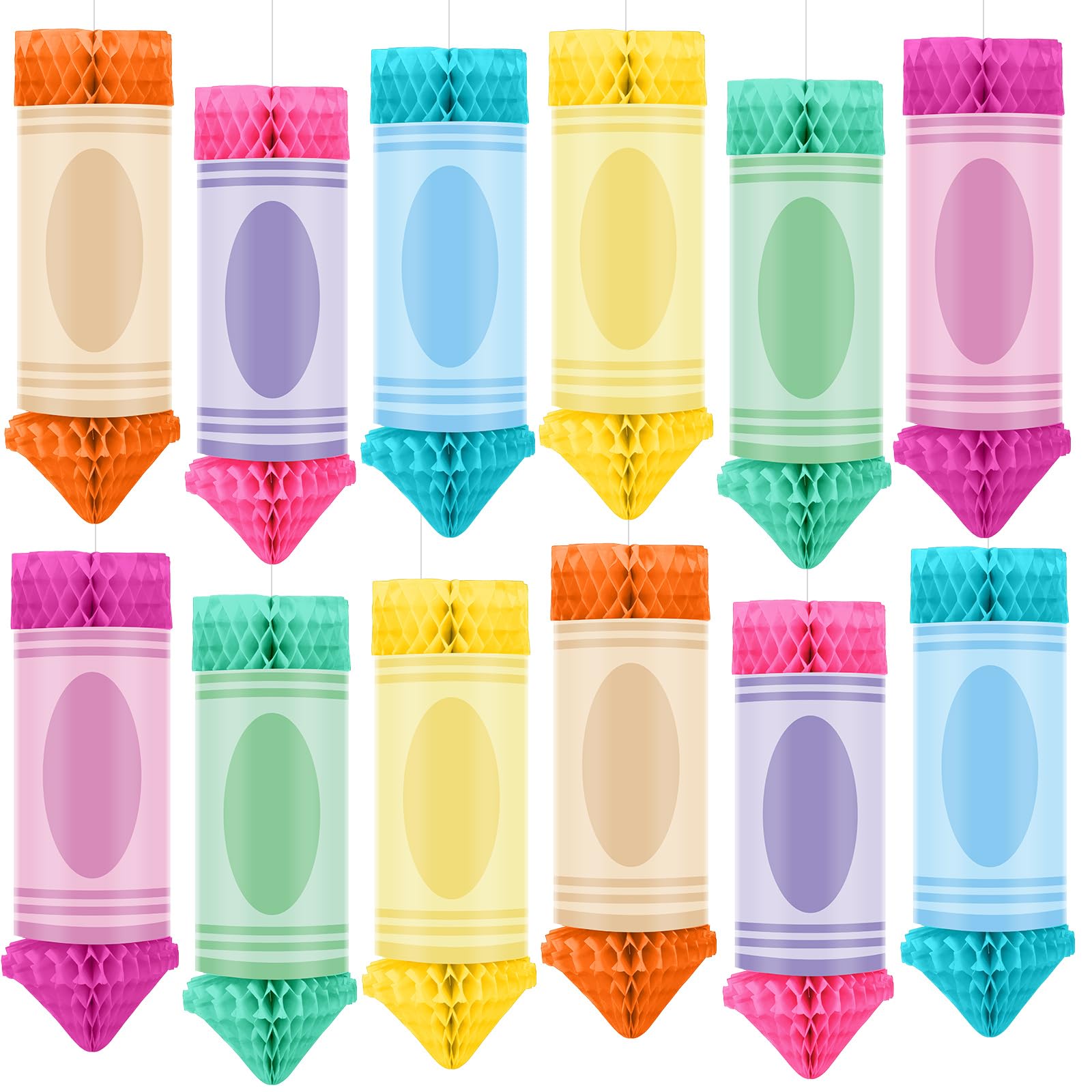 Retisee 12Pcs Crayon Hanging Honeycomb Lanterns Decor Preschool Kindergarten Graduation Decorations Colorful Classroom Ceiling D