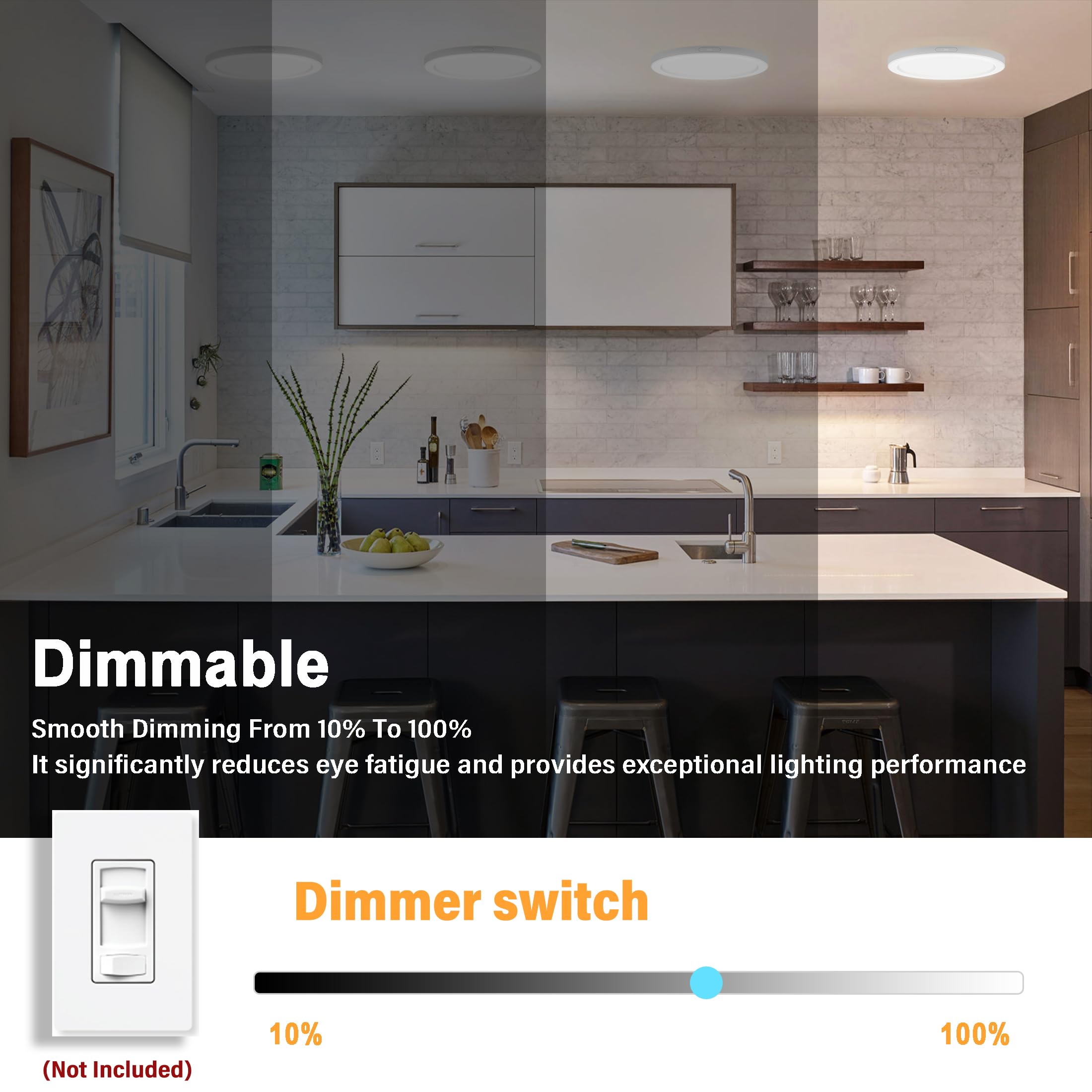 NOVELUX 7 Inch LED Flush Mount Ceiling Light, 8 Pack, Dimmable 5CCT, Ultra Slim Round Panel, White, Model CL-7IN