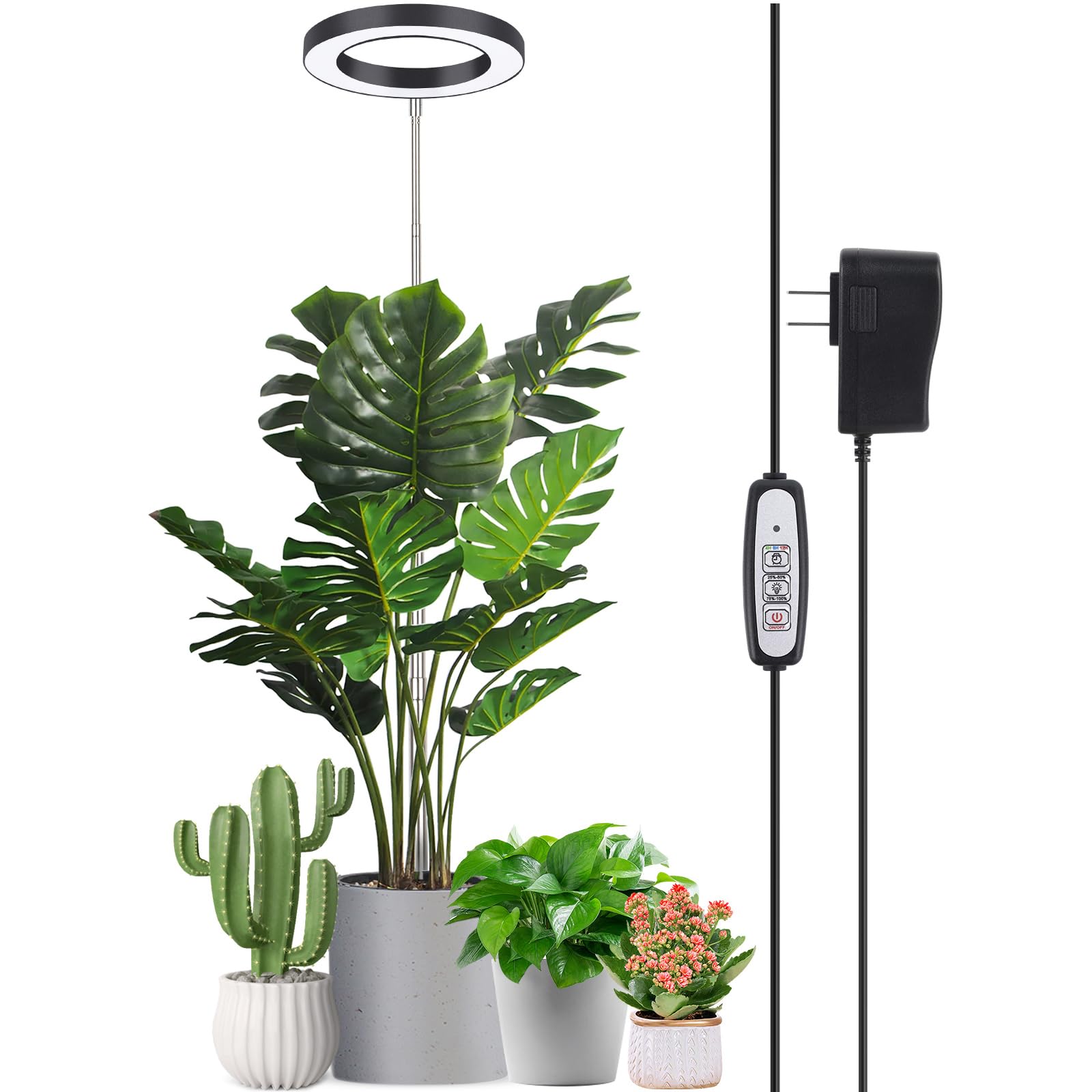 Lordem Black Full Spectrum Led Grow Light, 72 Leds, 4 Brightness Settings, Auto On/Off Timer, Height Adjustable, Ideal For Large Plants