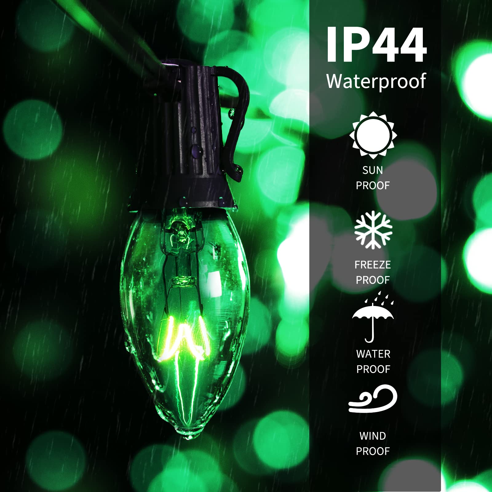 Brightown 50 Pack C9 Incandescent Bulb Green, C9 Christmas Replacement Light Bulb For Christmas String Light, E17 Intermediate Base, 7 Watt, Green