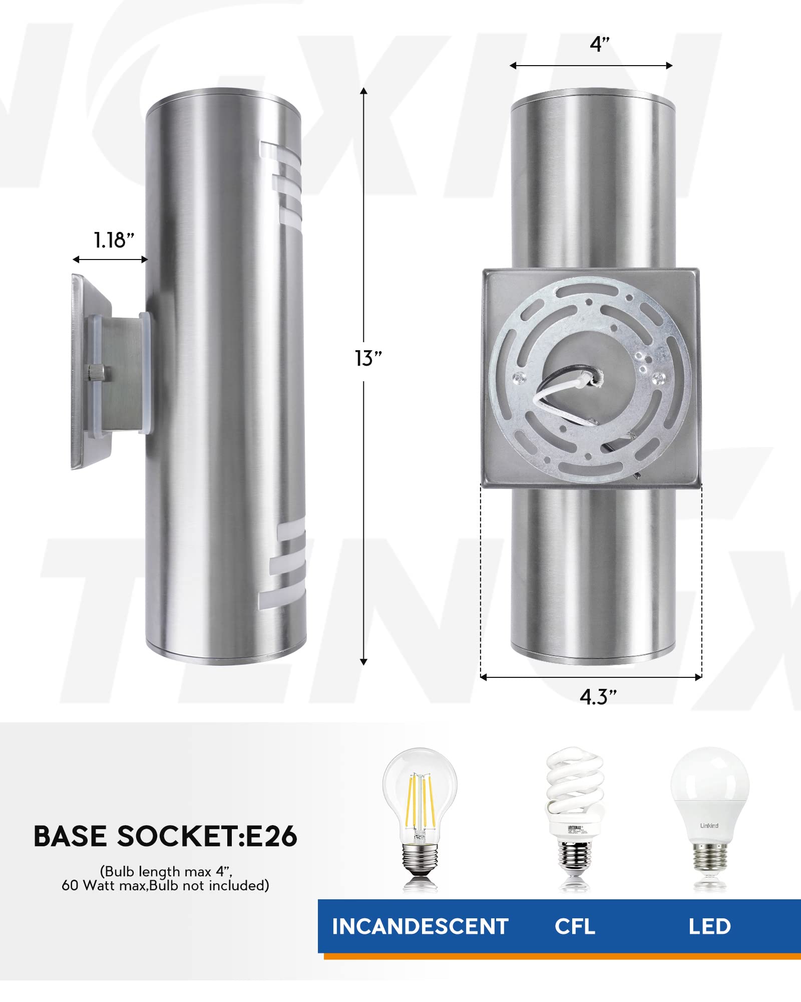 Tengxin Dusk To Dawn Outdoor Wall Lights,Exterior Wall Light Fixture With Stainless Steel Cylinder,Sensor Lights For Outside,Wat