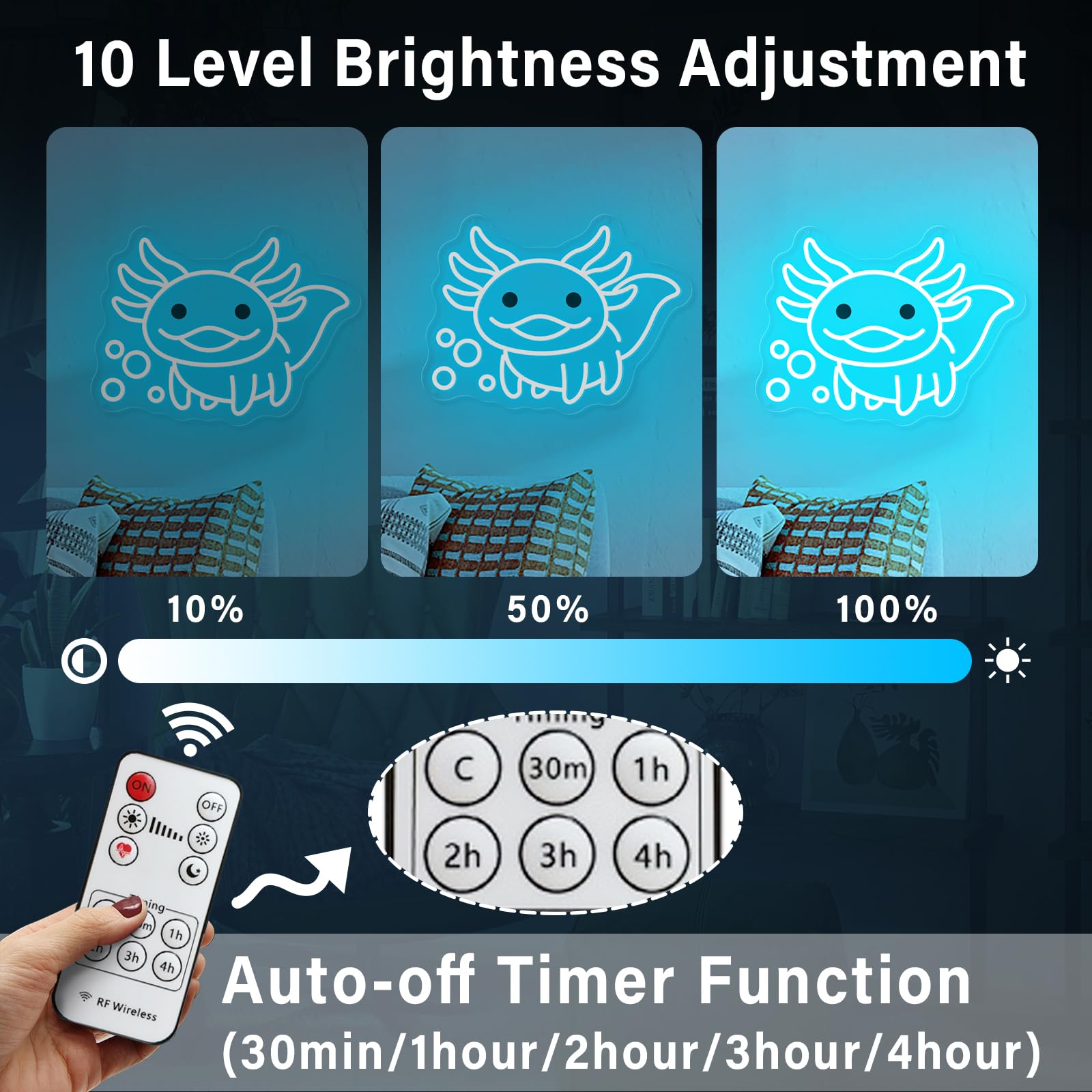 Housignz Axolotl Neon Sign - Dimmable LED Light for Kids' Room, 15x11.1in, Ice Blue, USB Powered, Perfect for Axolotl Lovers &