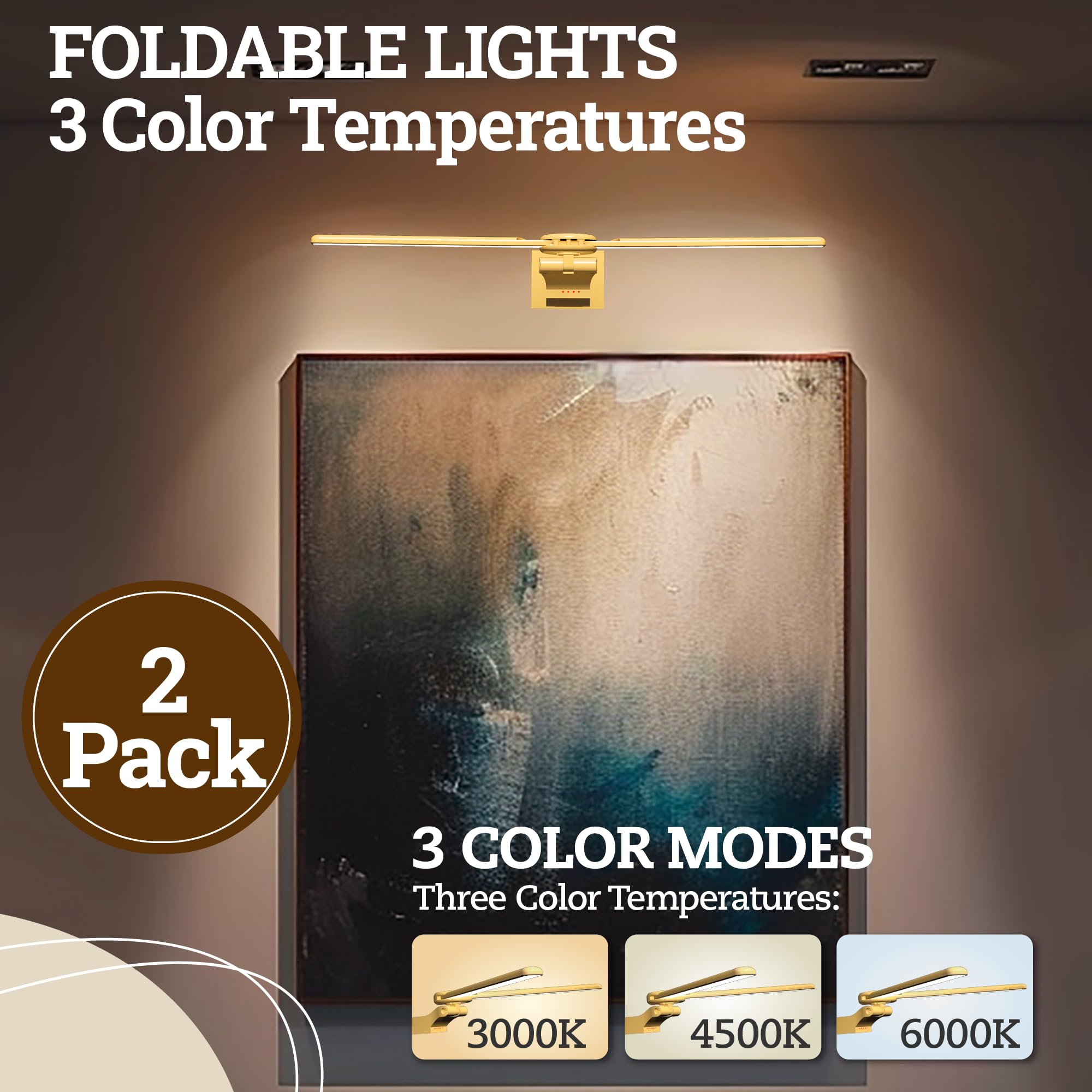 2 Pack Picture Light For Wall, 18In Rechargeable Wall Art Light With Timer And Dimmable, Battery Operated Painting Frame Light W