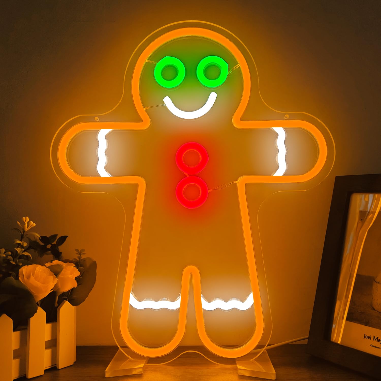 Geeinar Gingerbread Man Neon Sign - Dimmable LED Wall Decor for Christmas - Colorful Acrylic Light for Bedroom & Living Room