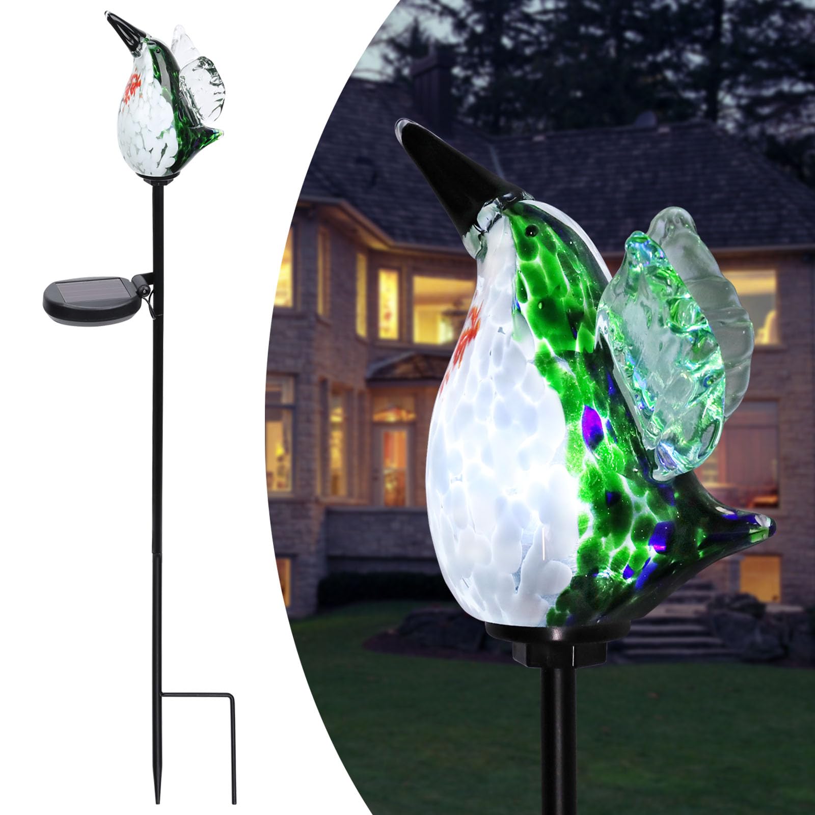 Afirst Decorative Solar Lights Outdoor Solar Hummingbird Stake Lights Hand Blown Glass Decorative Garden Pathway Light Outdoor W