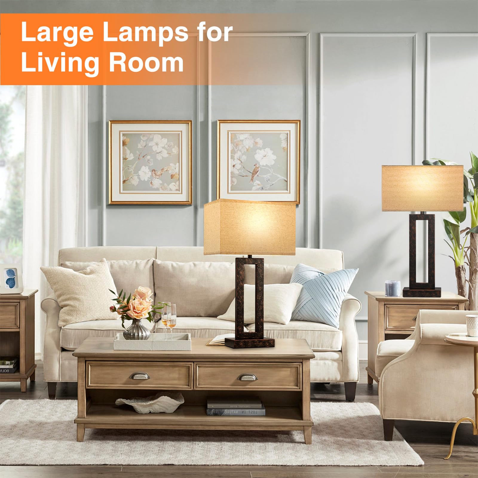 22'' Tall Modern Bedside Lamps - Touch Usb C+A, 3 Way Dimmable Set Of 2 For Night Stands & End Tables (Beige & Brown)