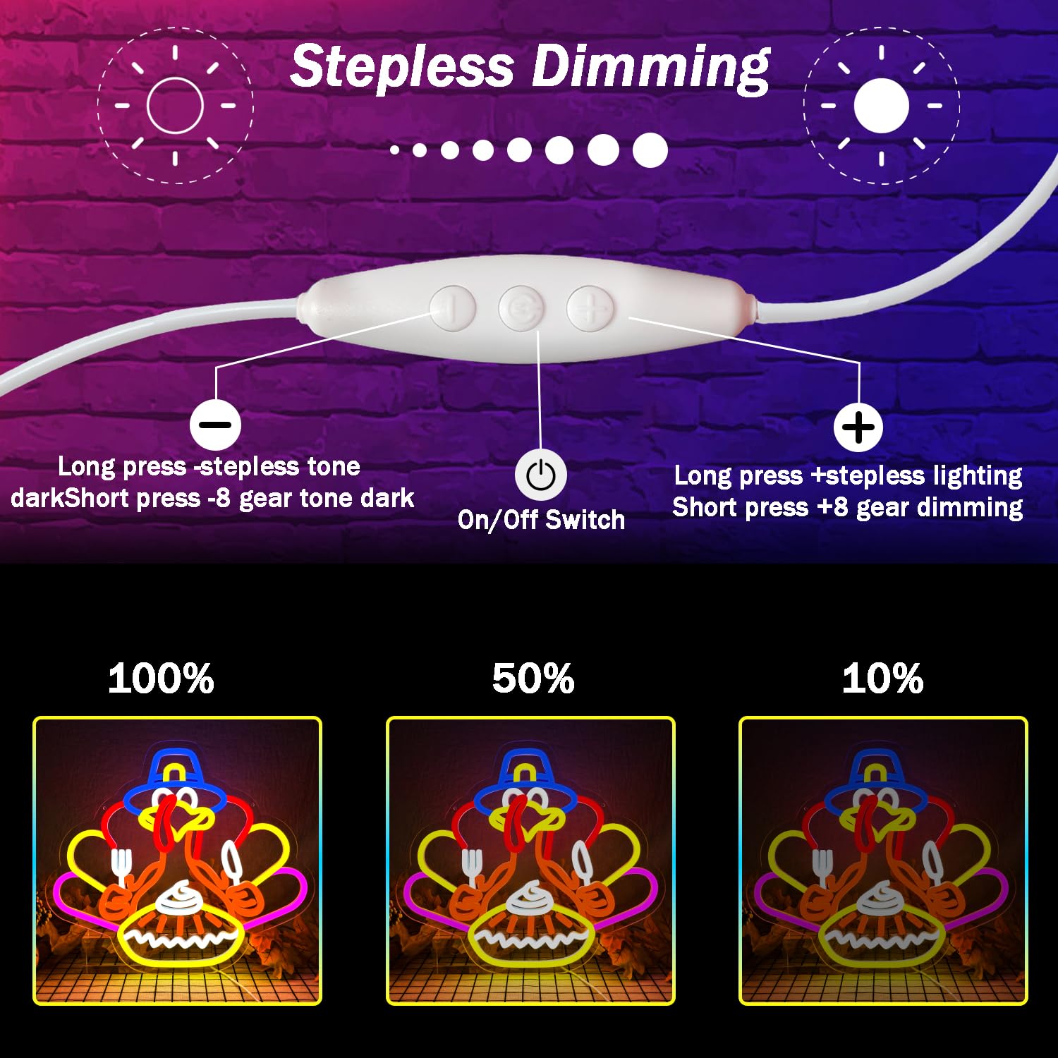 Thanksgiving Turkey Neon Sign Thanksgiving Turkey Decoration Dimmable Thanksgiving Neon Light For Autumn Room Bedroom Table Wall Decor Home Party