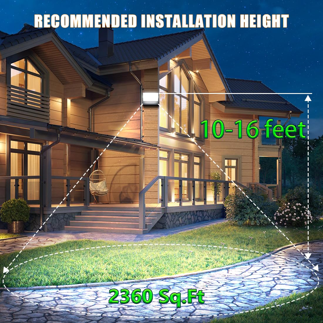 Juyace 60W LED Wall Light Outdoor 2 Pack, 5000K, Black, Aluminum, Model KU1361B, 360° Rotation for Garage, Barn, Yard