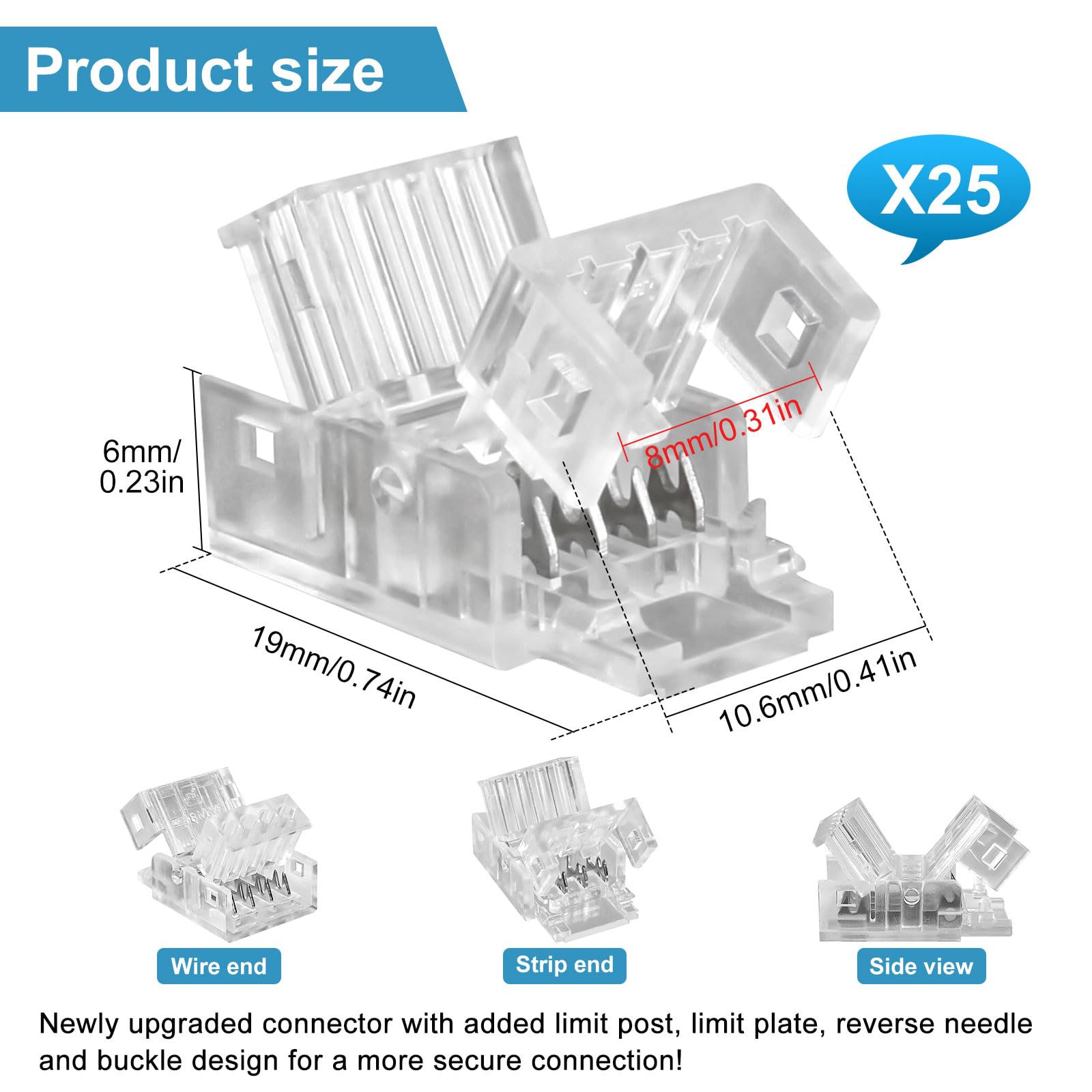 Rgbzone 25Pcs 4 Pin 8Mm Led Strip Connectors Gapless Solderless Led Strip To Wire Quick Connection For 8Mm Wide 5050/3528 Smd Rg