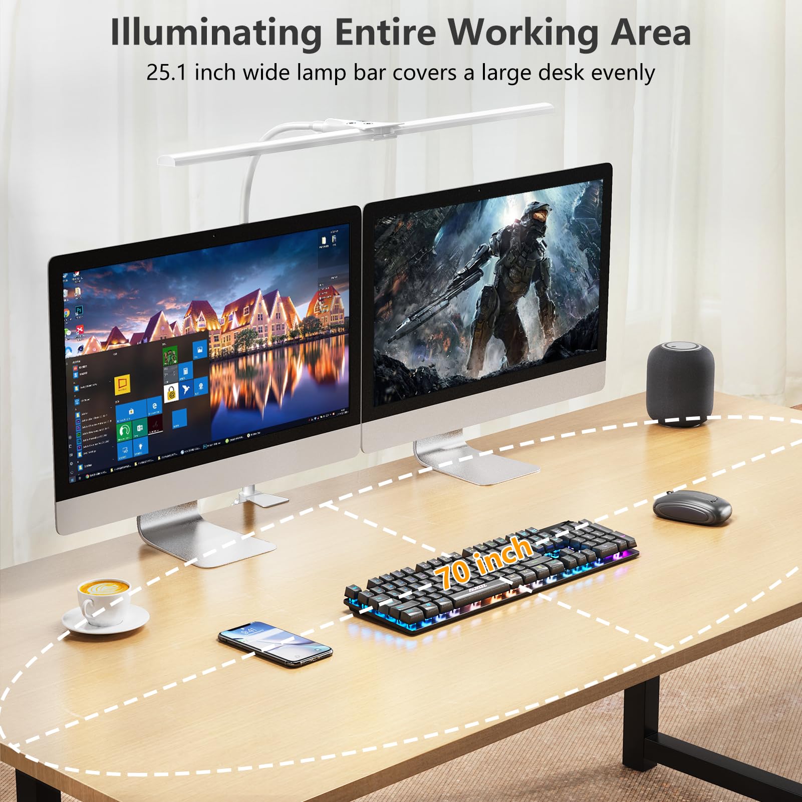 EppieBasic LED Desk Lamp, Double Head Architect Light, 1200LM, Eye Protection, White, Aluminum