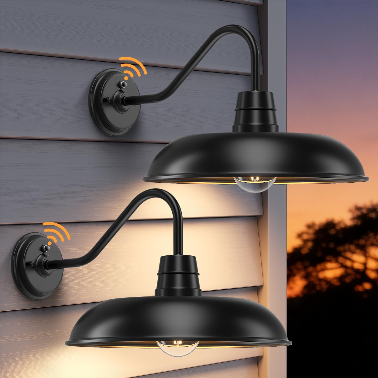 FILIYANO Dusk to Dawn Outdoor Gooseneck Barn Light, 12 Inch 2-Pack Farmhouse Porch Lights, Vintage Black Anti-Rust Lighting with