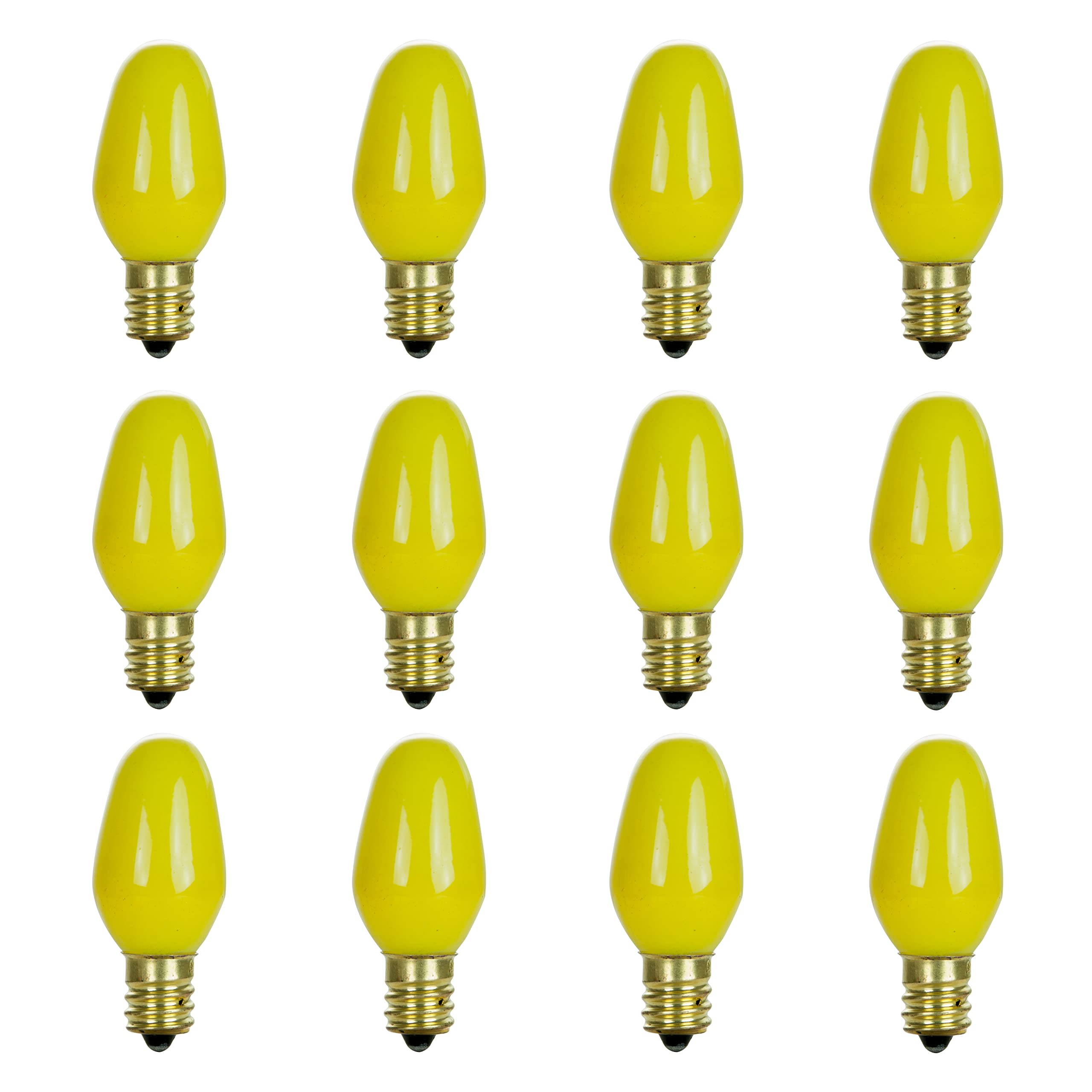 Sunlite 01061 7C7 Incandescent Bulb, 7 Watt, Candelabra E12 Base, C7 Small Night Light, Colored Bulb, Yellow, 12 Count