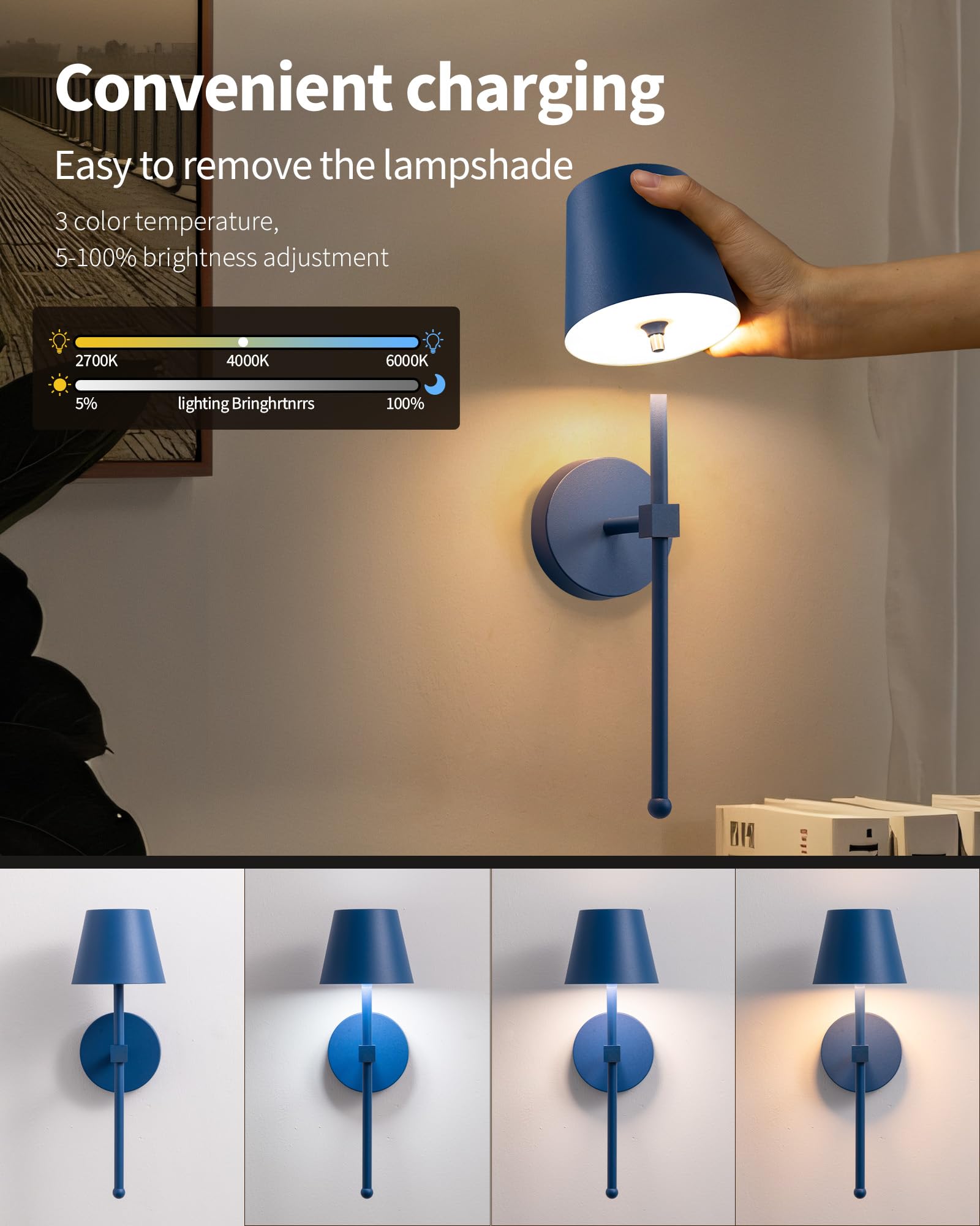 Kdg Cordless Wall Sconces Set Of 2, Wireless 5200Mah Rechargeable Battery Led Wall Lamps, Wall Lightings For Wall Painting, Outd