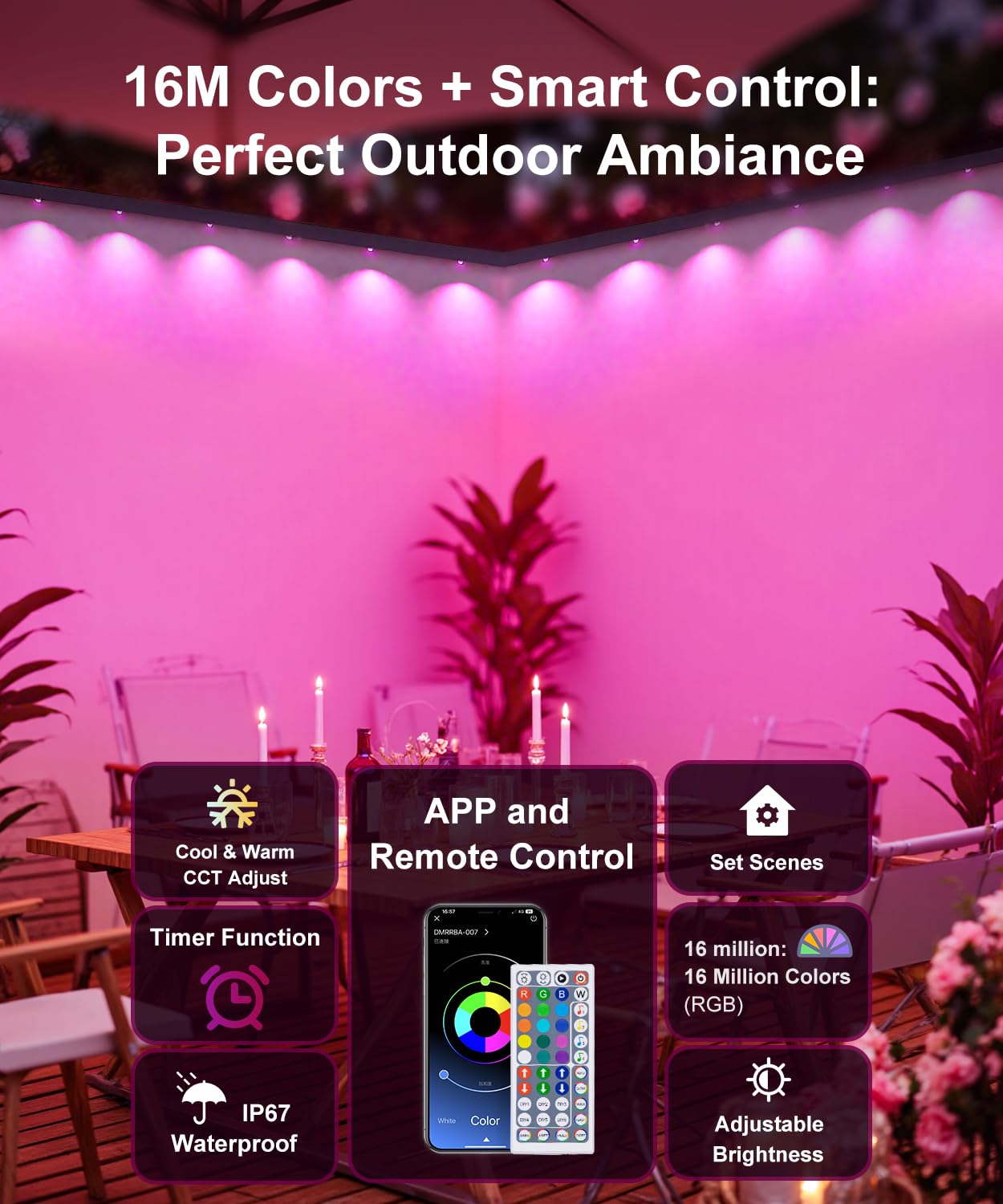 MuliVid 150Ft Smart RGB Outdoor Lights, IP67 Waterproof, Multicolor, Model LX20250312-45M for Christmas, Halloween, and Parties