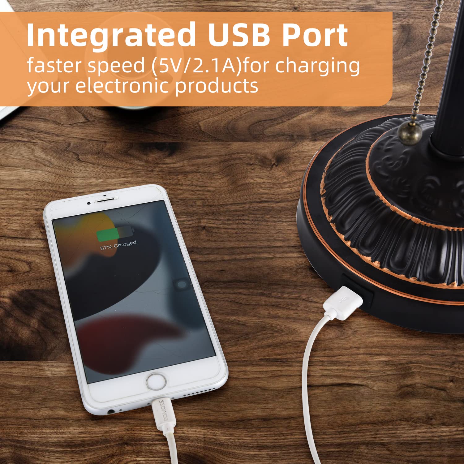 Rizzyluz Rustic Banker'S Desk Lamp Pull Chain, Traditional Bankers Desk Lamp With Usb Port, Vintage Farmhouse Table Lamp For Hom