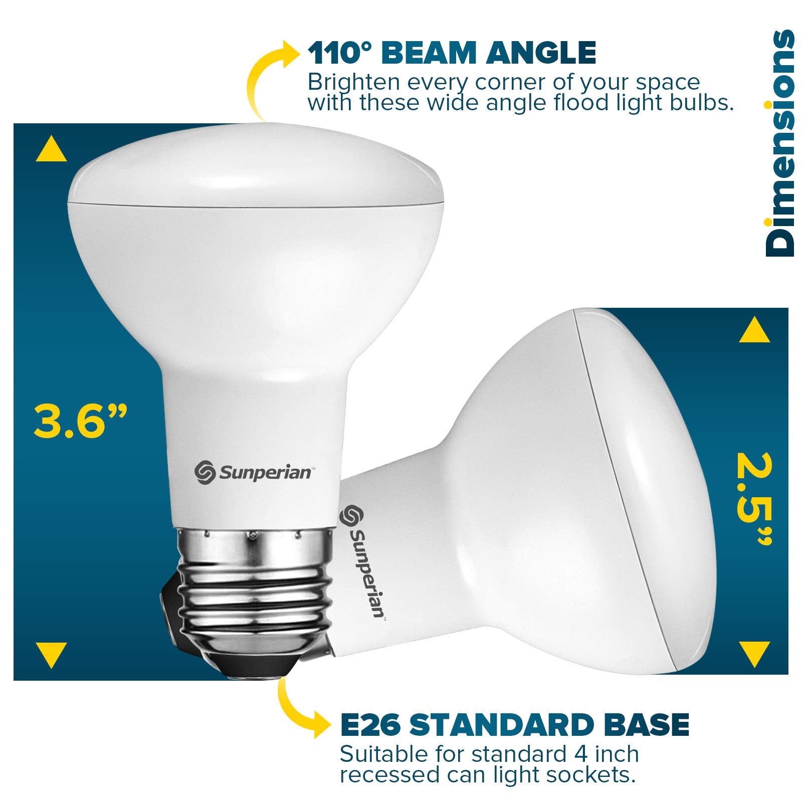 SUNPERIAN BR20 LED Bulb 6W=50W, 3000K Soft White, Dimmable Flood Light, 12 Pack, E26 Base, UL Listed, Damp Rated