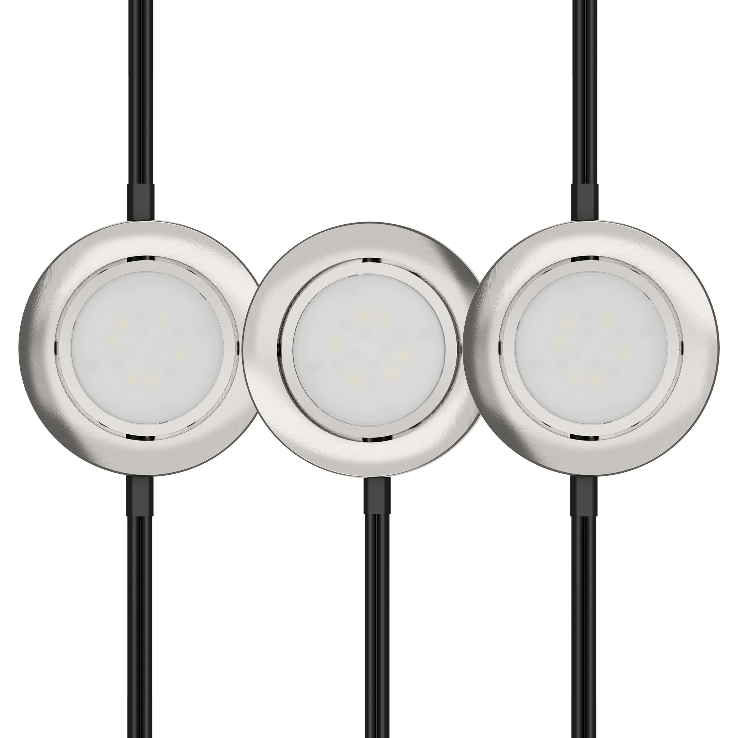 GETINLIGHT 2.75&quot; Wide 4000K Swivel and Dimmable Wired LED Puck Lights Kit, Plug-in or Hardwired Installation, Recessed or Surface Mounted, Brushed Nickel Finish, Set of 3, IN-0107-3-SN-40