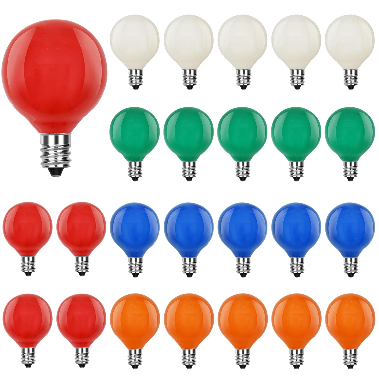25 Pack G40 Replacement Bulbs  Multicolor Christmas Replacement Light Bulbs For Christmas String Lights  Indoor Outdoor Holiday Decor  E12 Candelabra Base  5 W Incandescent Night Light Bulbs