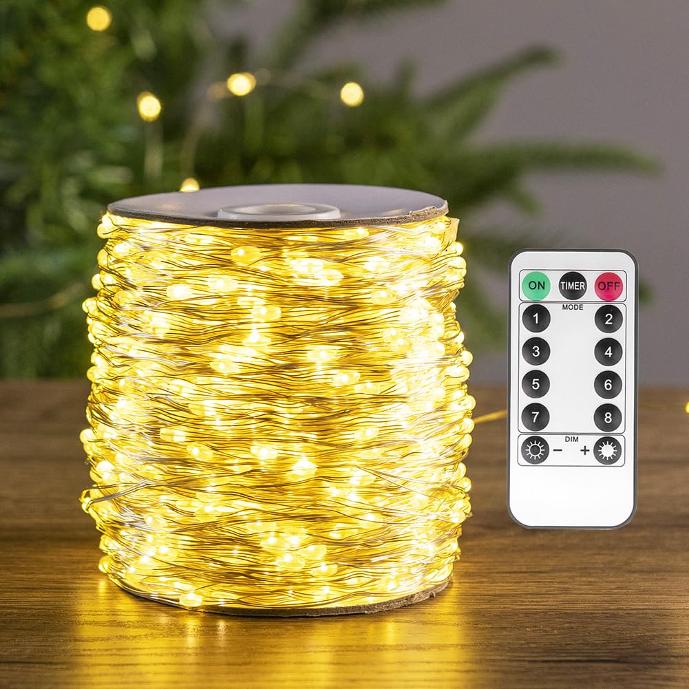 Pcores 525Ft Warm White Fairy Lights, 1600 Leds, Waterproof, Remote-Controlled, Indoor & Outdoor Decor
