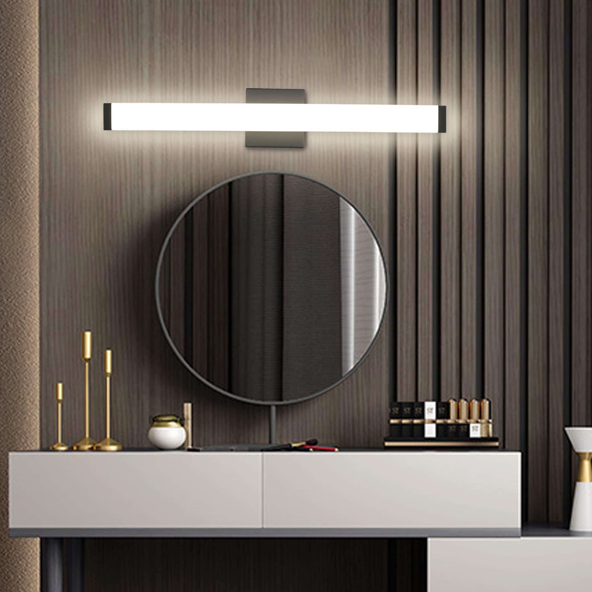 YHTlaeh LED Bathroom Vanity Light Brushed Black Non Dimmable Square Led 24 inch 14W Daylight 4000K Wall Bar Lighting Fixtures Ov