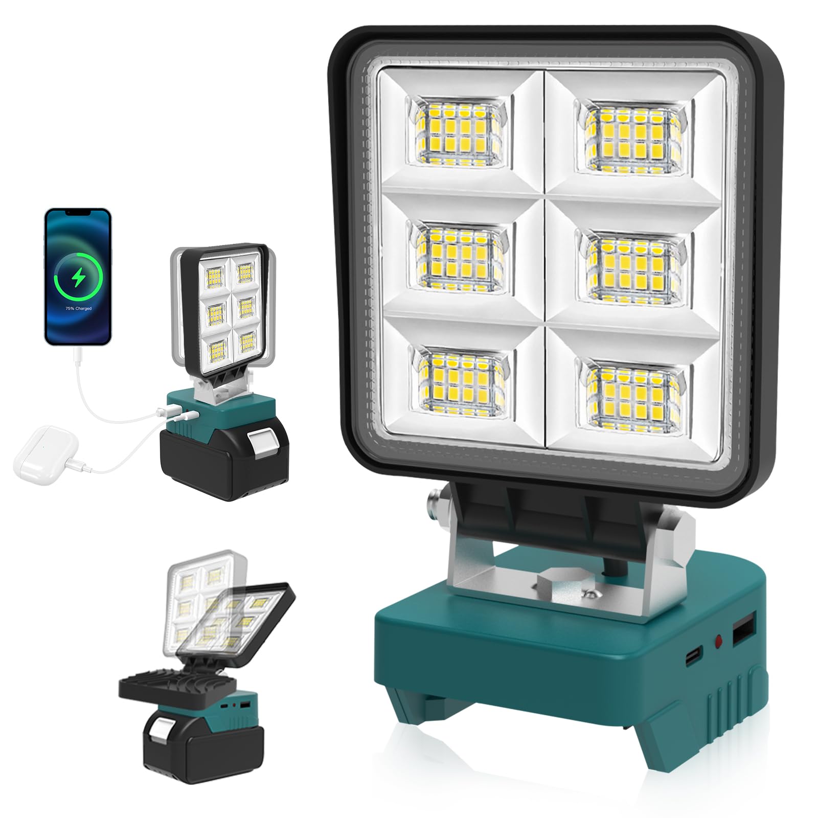 LED Work Light Compatible with Makita 18V Battery, T-SUNiceM 5200LM Flashlight, 18V Battery Cordless Work Light 140Adjustable wi